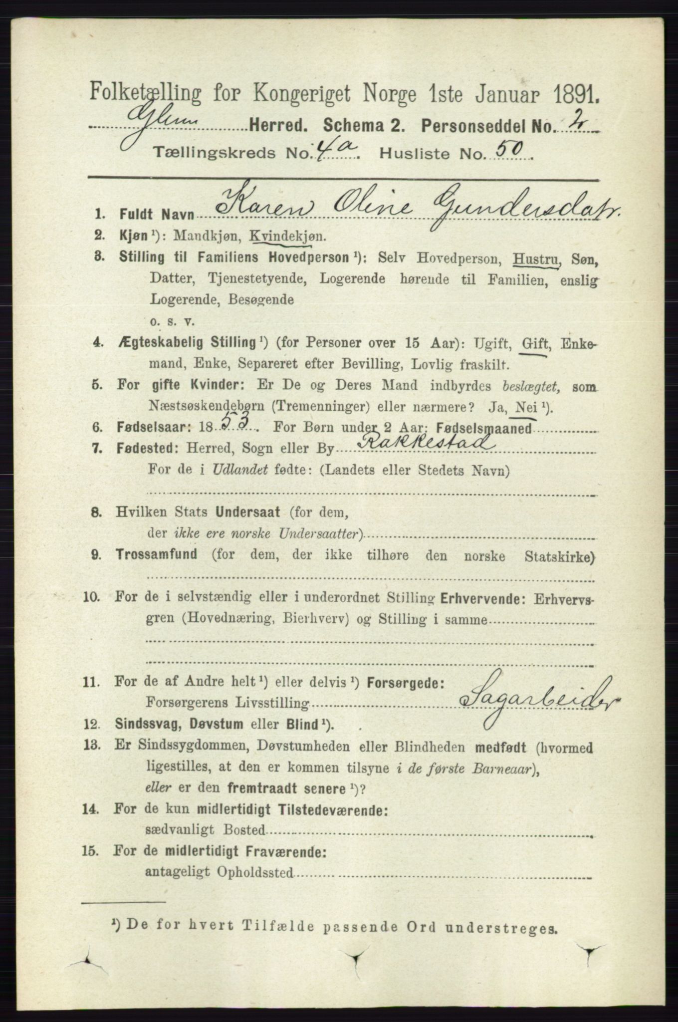 RA, 1891 census for 0132 Glemmen, 1891, p. 3955