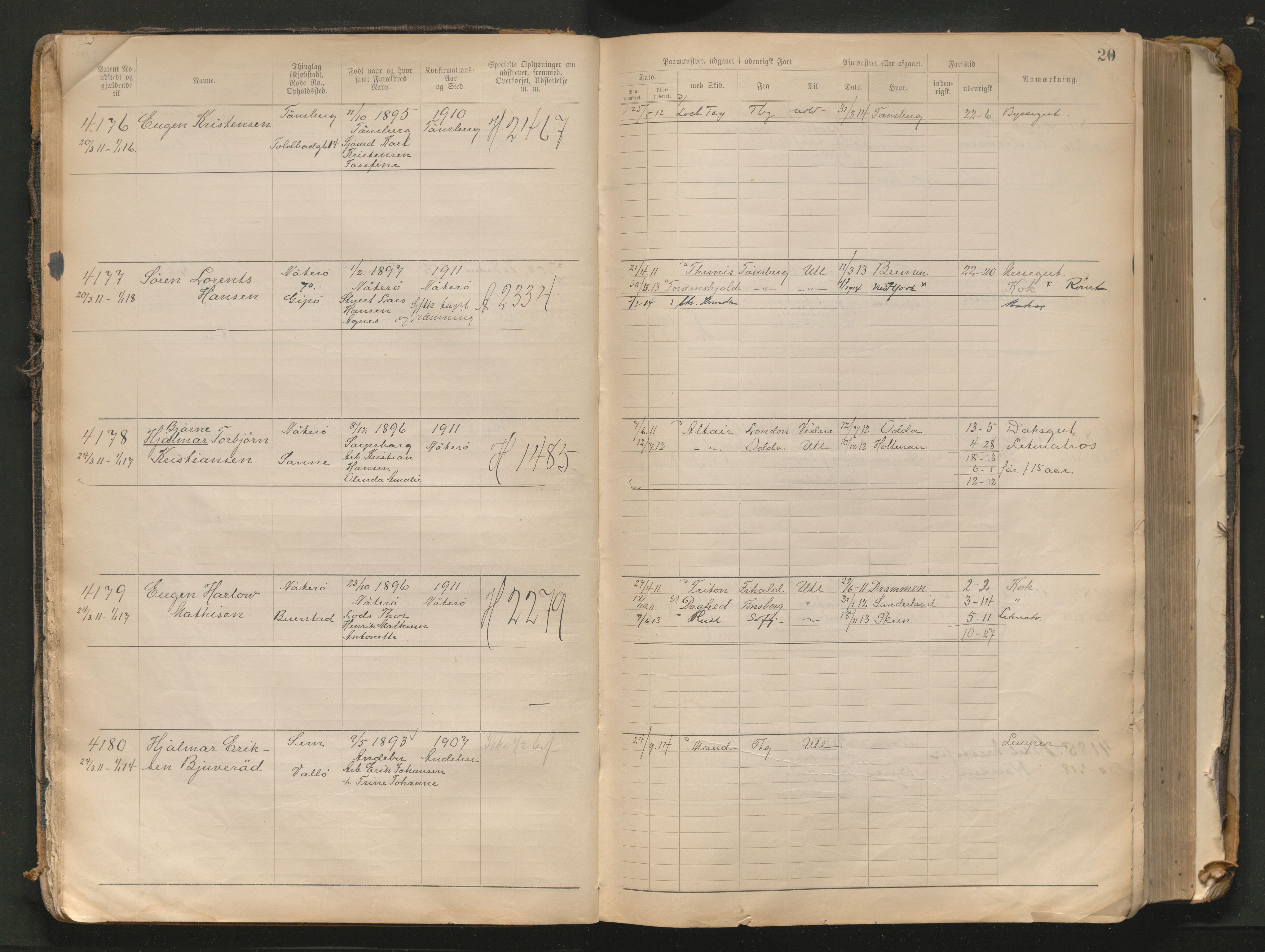 Tønsberg innrulleringskontor, AV/SAKO-A-786/F/Fb/L0010: Annotasjonsrulle Patent nr. 4081-4988, 1911-1948, p. 20