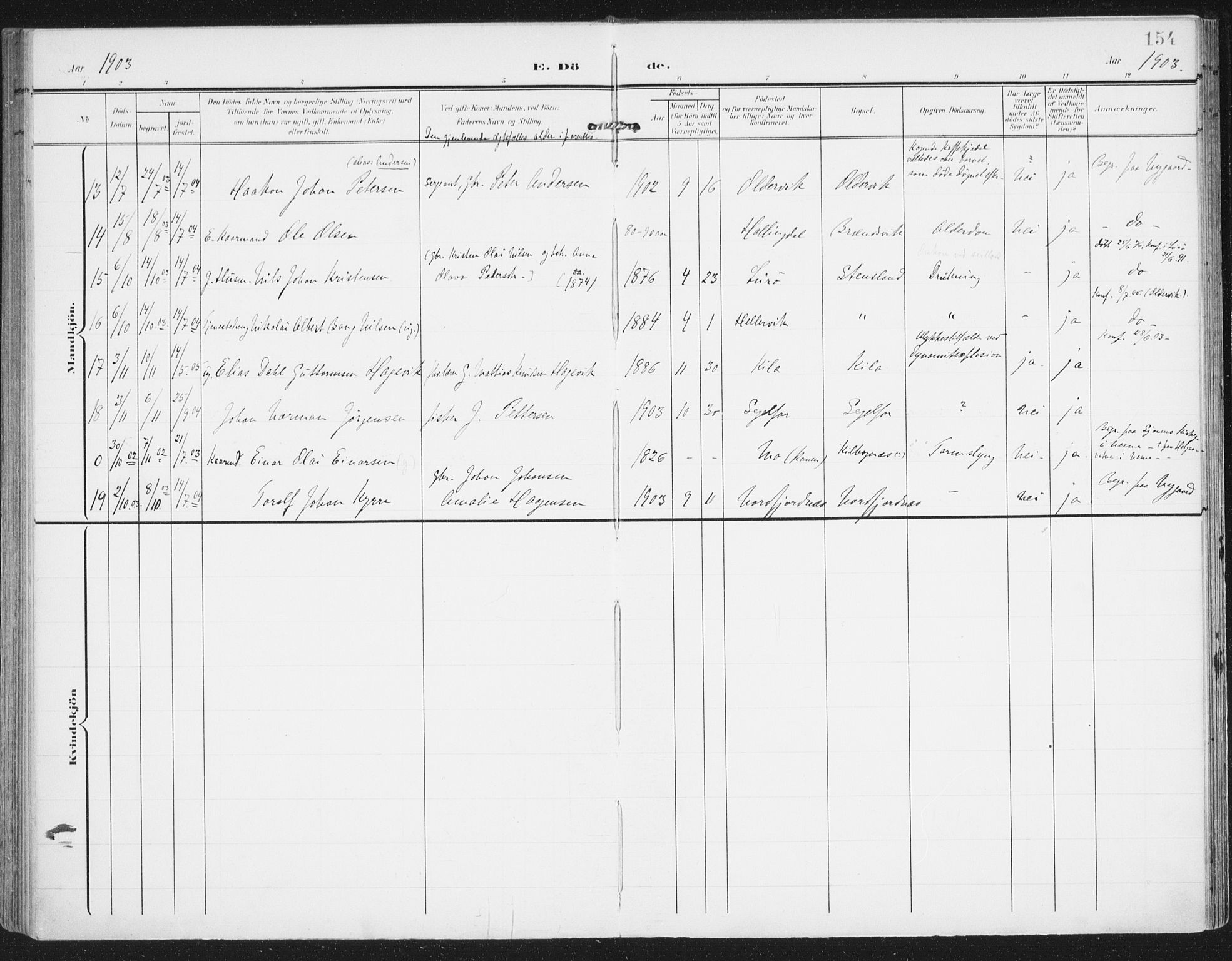 Ministerialprotokoller, klokkerbøker og fødselsregistre - Nordland, AV/SAT-A-1459/841/L0612: Parish register (official) no. 841A15, 1902-1910, p. 154