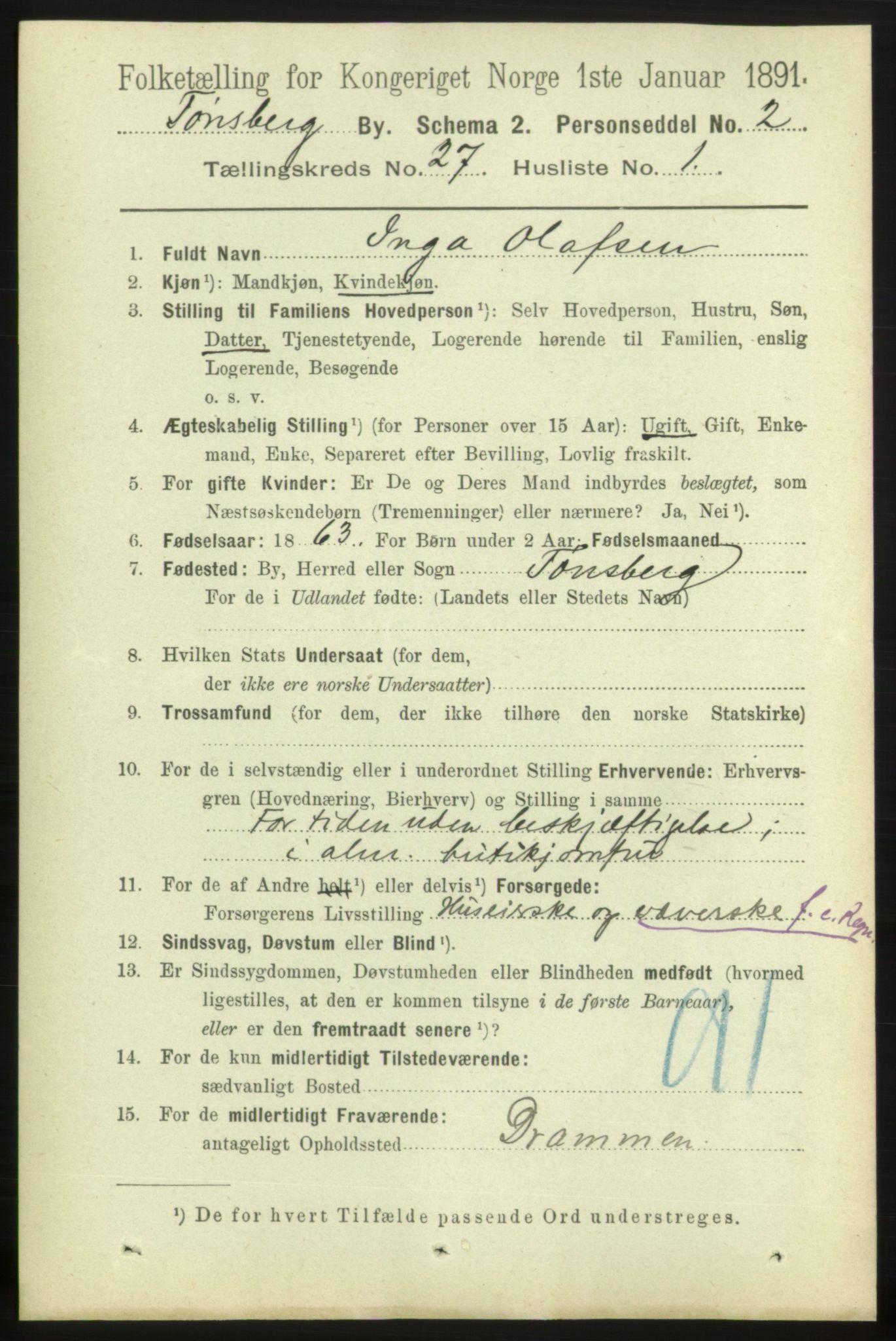 RA, 1891 census for 0705 Tønsberg, 1891, p. 6783