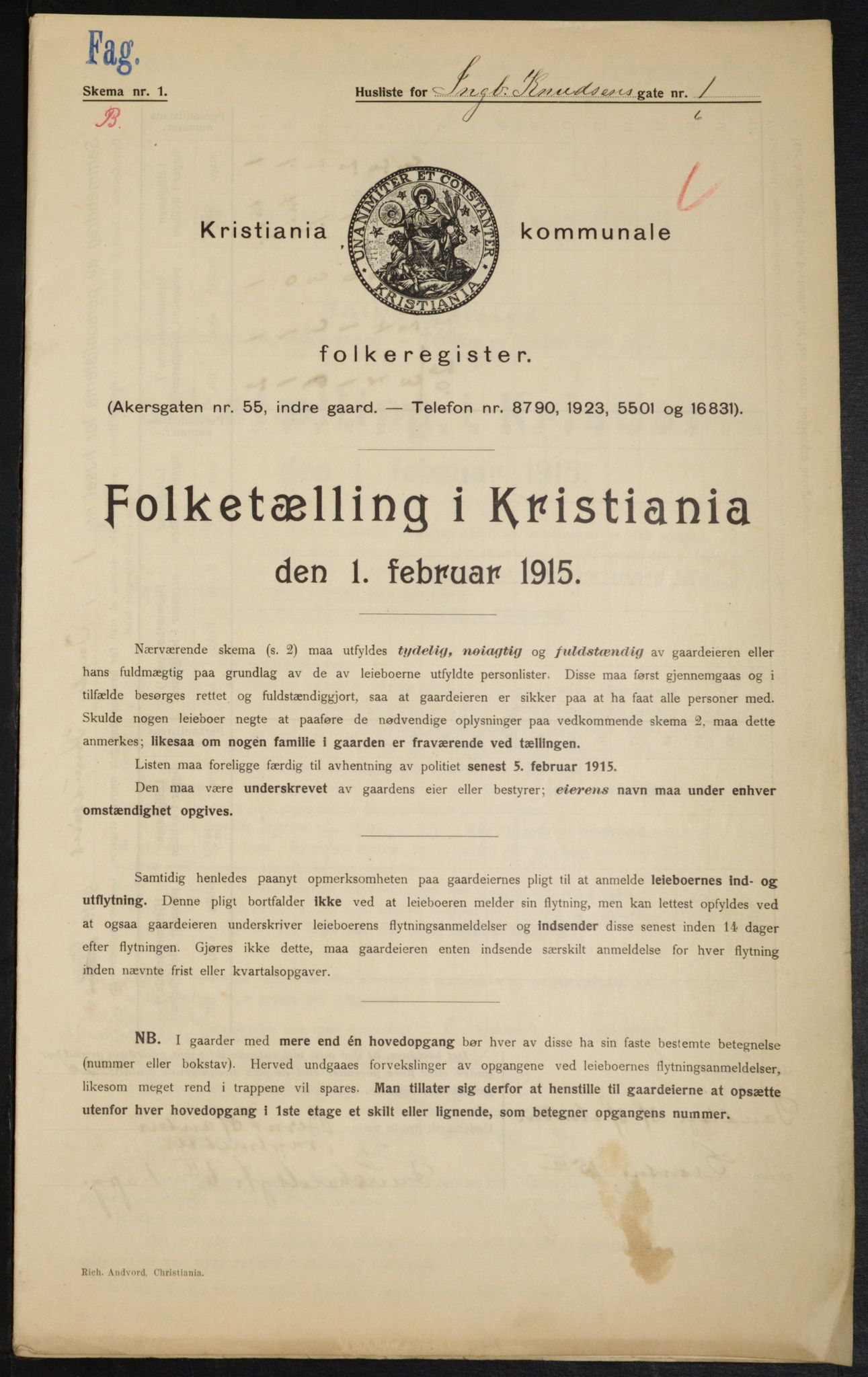 OBA, Municipal Census 1915 for Kristiania, 1915, p. 43297