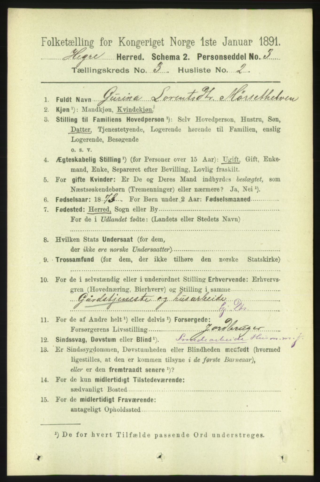 RA, 1891 census for 1712 Hegra, 1891, p. 1051