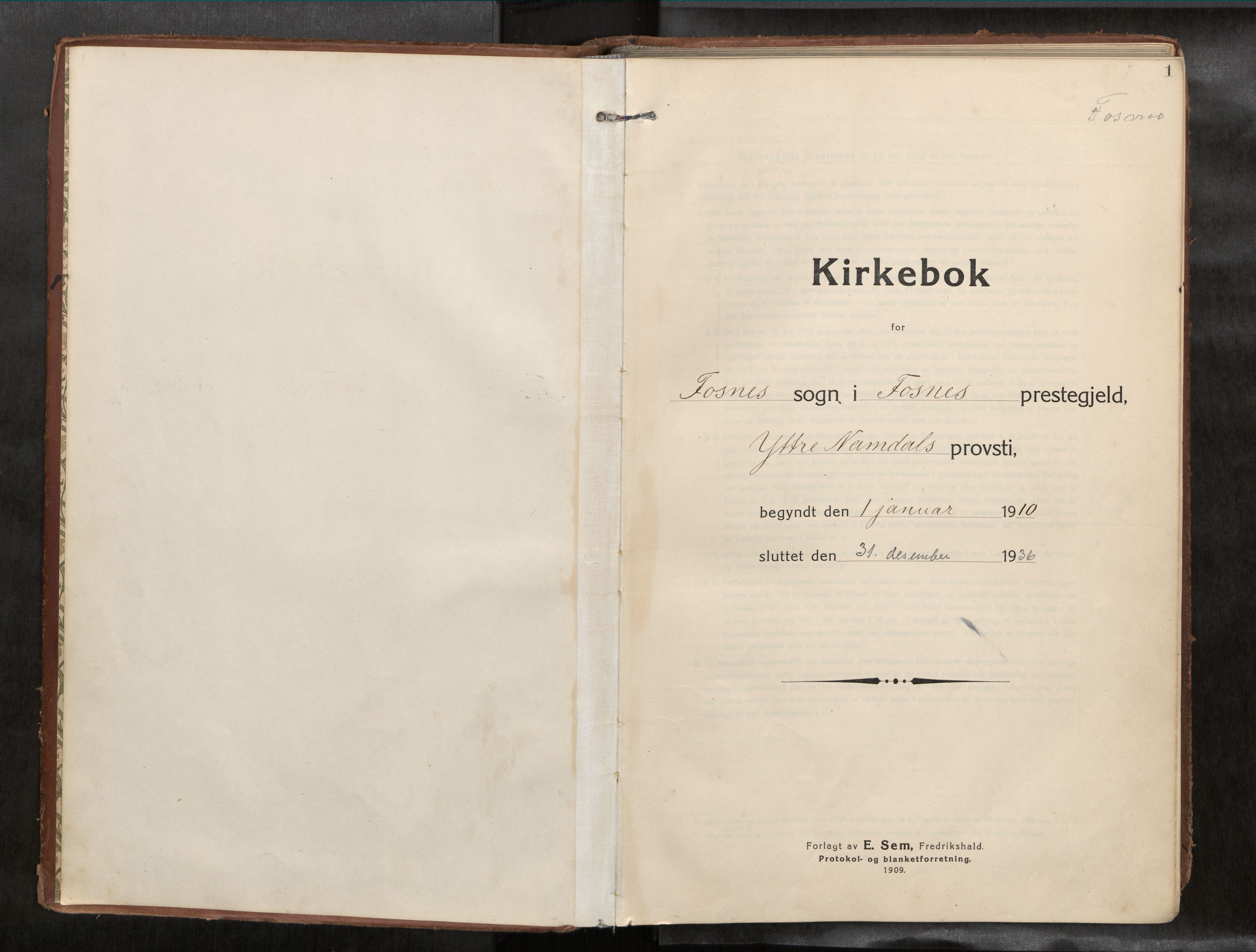 Ministerialprotokoller, klokkerbøker og fødselsregistre - Nord-Trøndelag, SAT/A-1458/773/L0624a: Parish register (official) no. 773A16, 1910-1936, p. 1