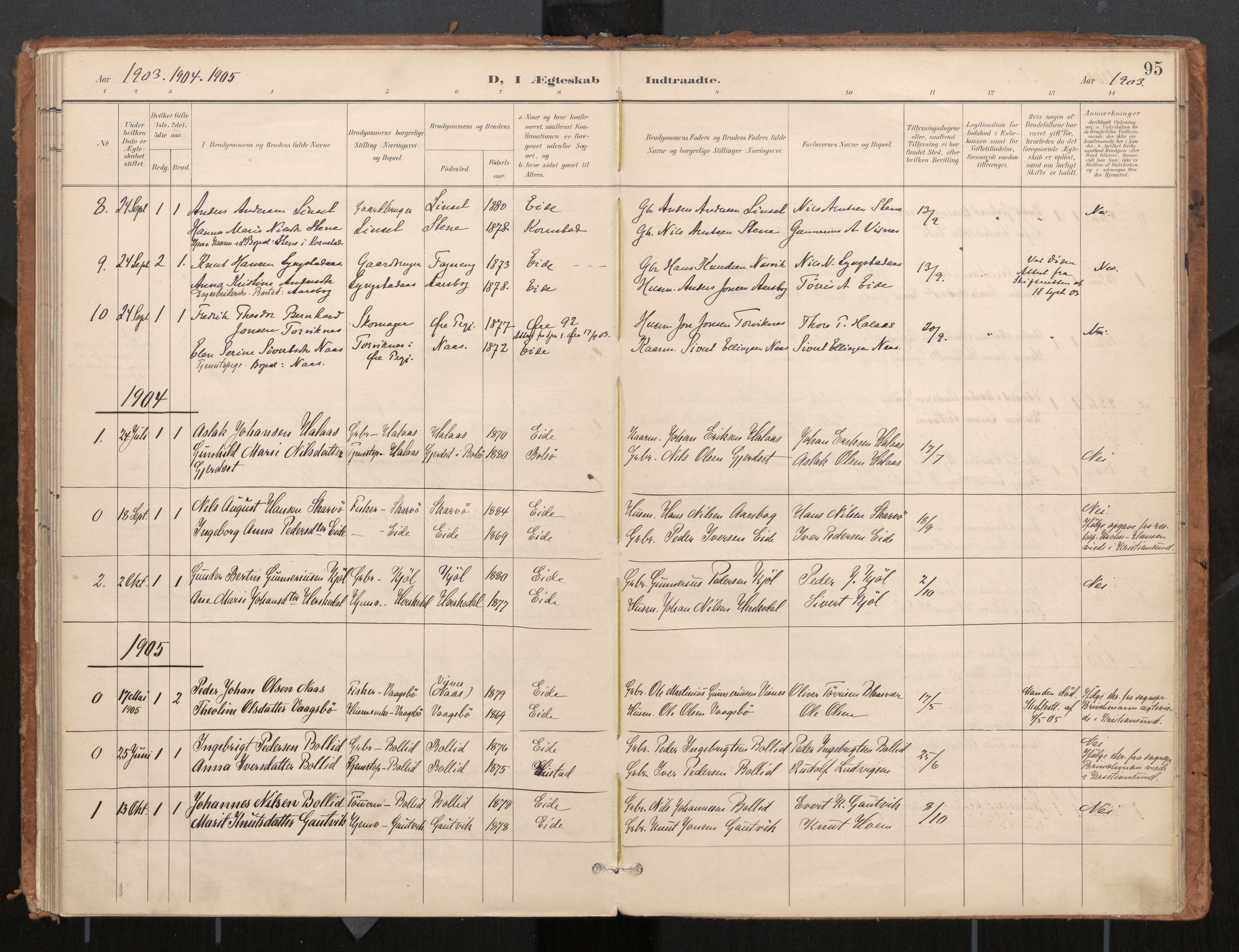 Ministerialprotokoller, klokkerbøker og fødselsregistre - Møre og Romsdal, SAT/A-1454/571/L0836a: Parish register (official) no. 571A02, 1898-1910, p. 95