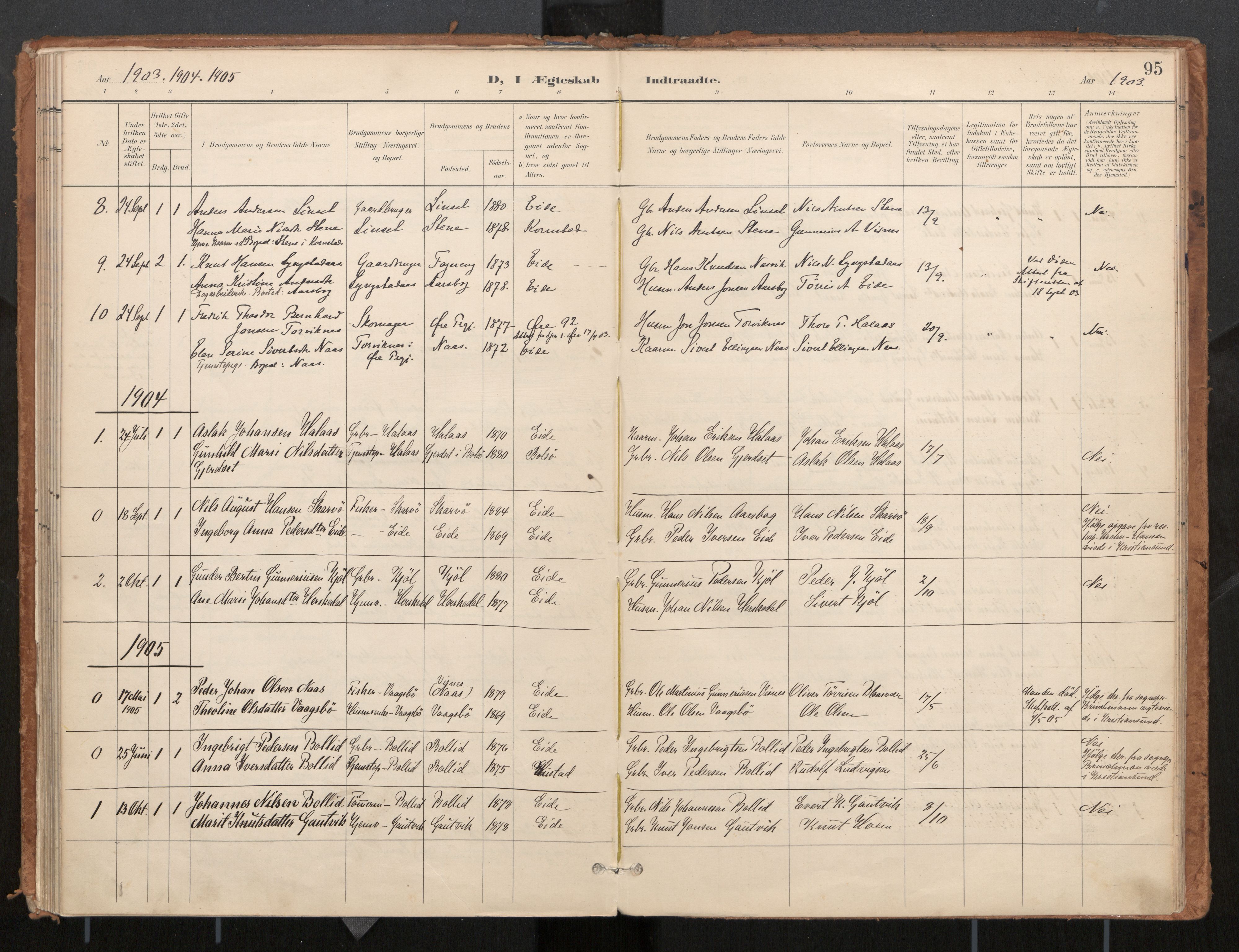 Ministerialprotokoller, klokkerbøker og fødselsregistre - Møre og Romsdal, AV/SAT-A-1454/571/L0836a: Parish register (official) no. 571A02, 1898-1910, p. 95