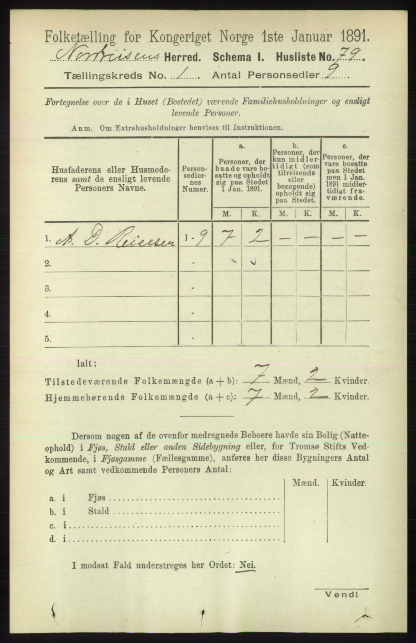 RA, 1891 census for 1942 Nordreisa, 1891, p. 92