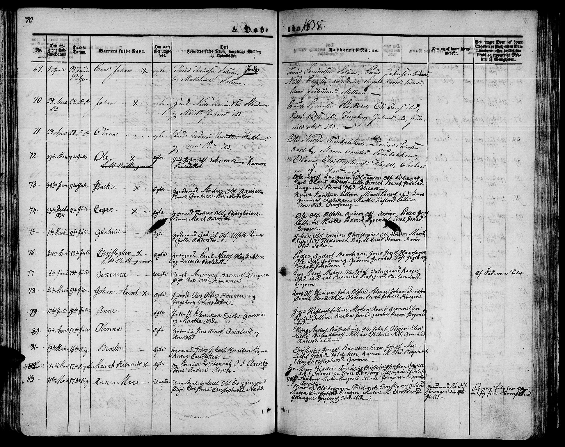 Ministerialprotokoller, klokkerbøker og fødselsregistre - Sør-Trøndelag, AV/SAT-A-1456/646/L0609: Parish register (official) no. 646A07, 1826-1838, p. 70