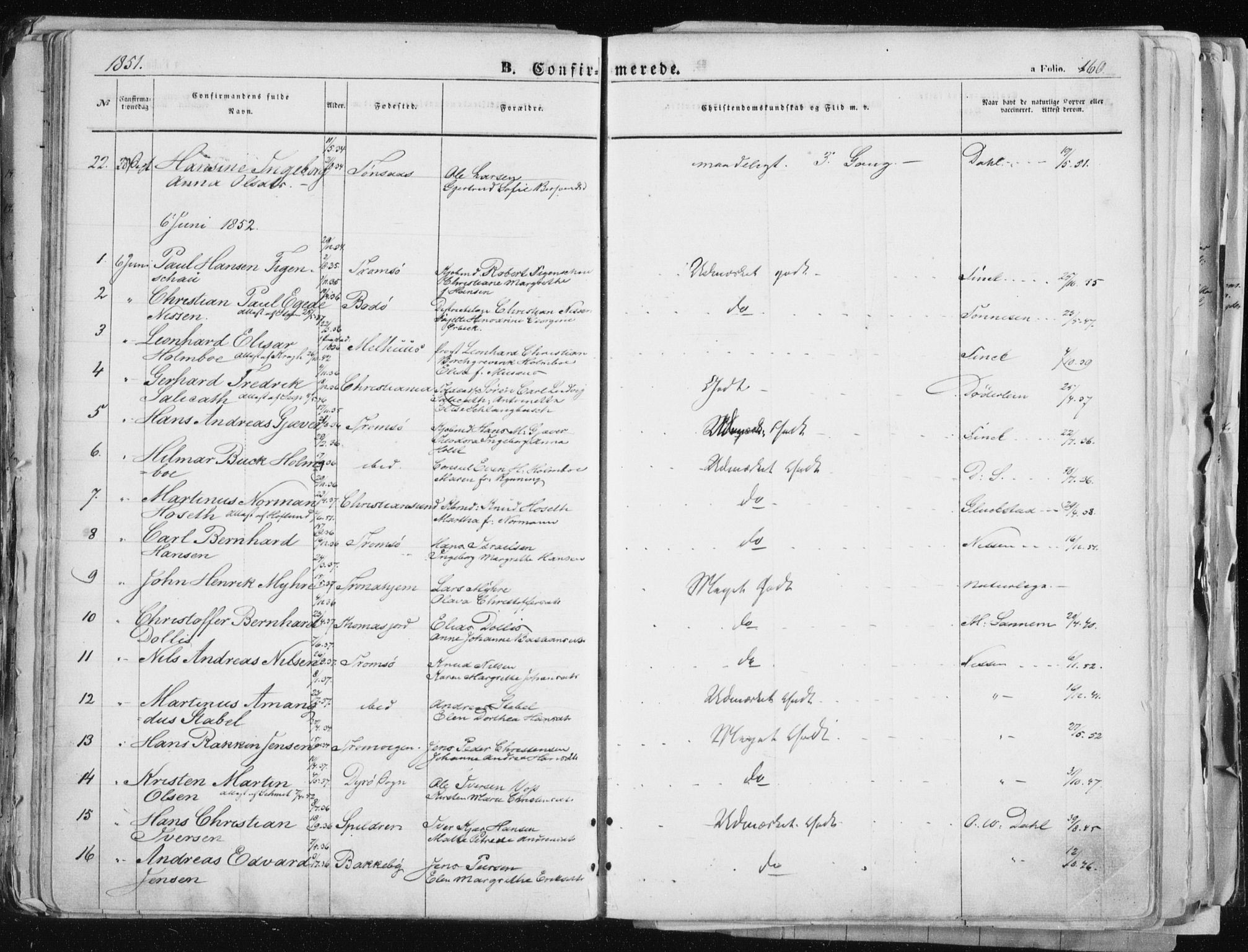 Tromsø sokneprestkontor/stiftsprosti/domprosti, SATØ/S-1343/G/Ga/L0010kirke: Parish register (official) no. 10, 1848-1855, p. 160