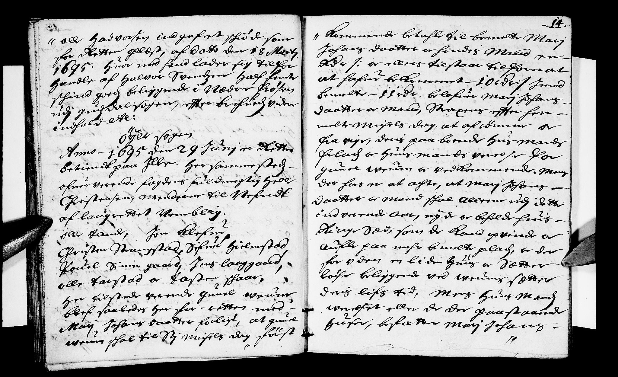 Sorenskriverier i Gudbrandsdalen, AV/SAH-TING-036/G/Gb/Gbb/L0018: Tingbok - Sør-Gudbrandsdal, 1695, p. 13b-14a