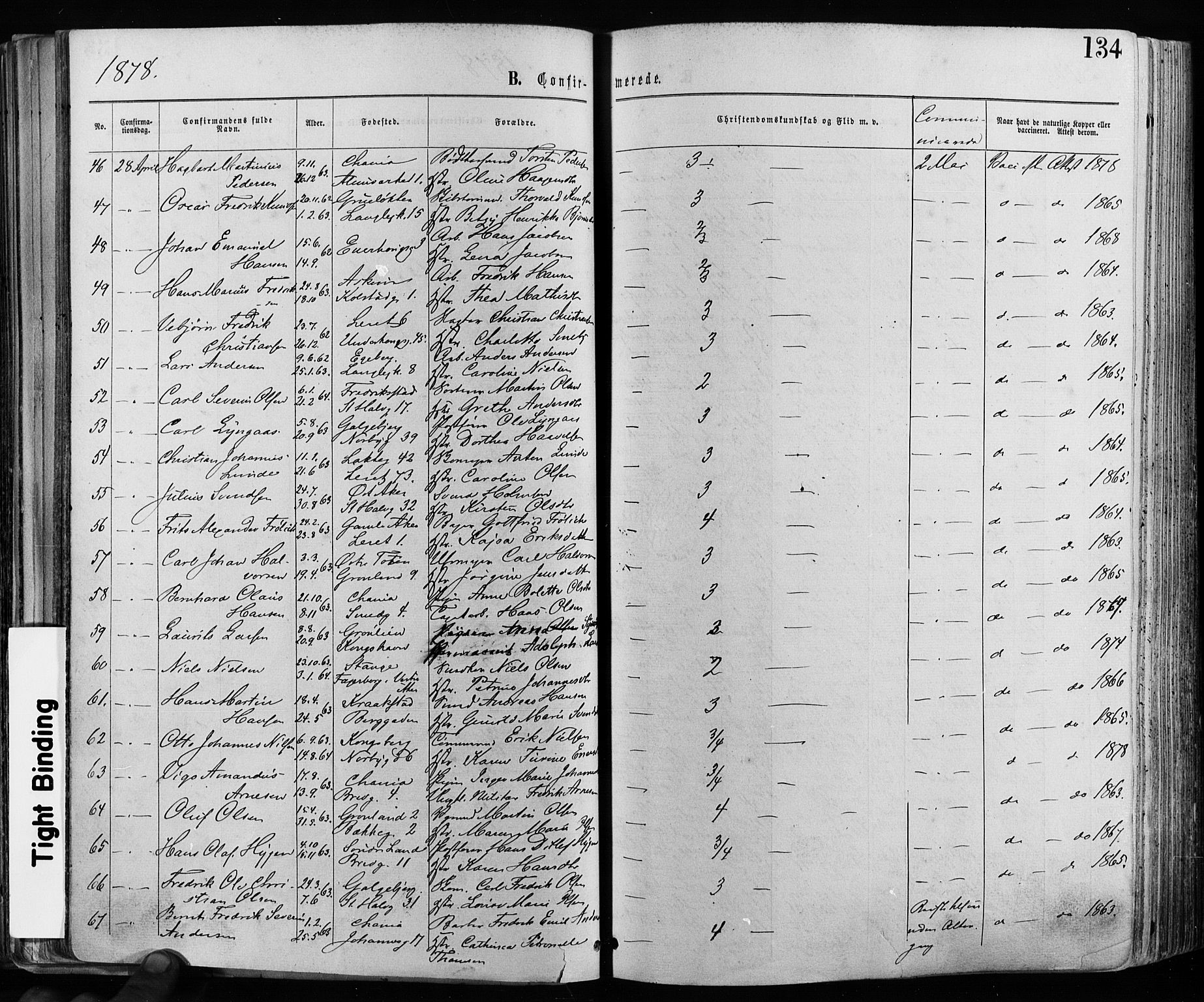 Grønland prestekontor Kirkebøker, AV/SAO-A-10848/F/Fa/L0005: Parish register (official) no. 5, 1869-1880, p. 134