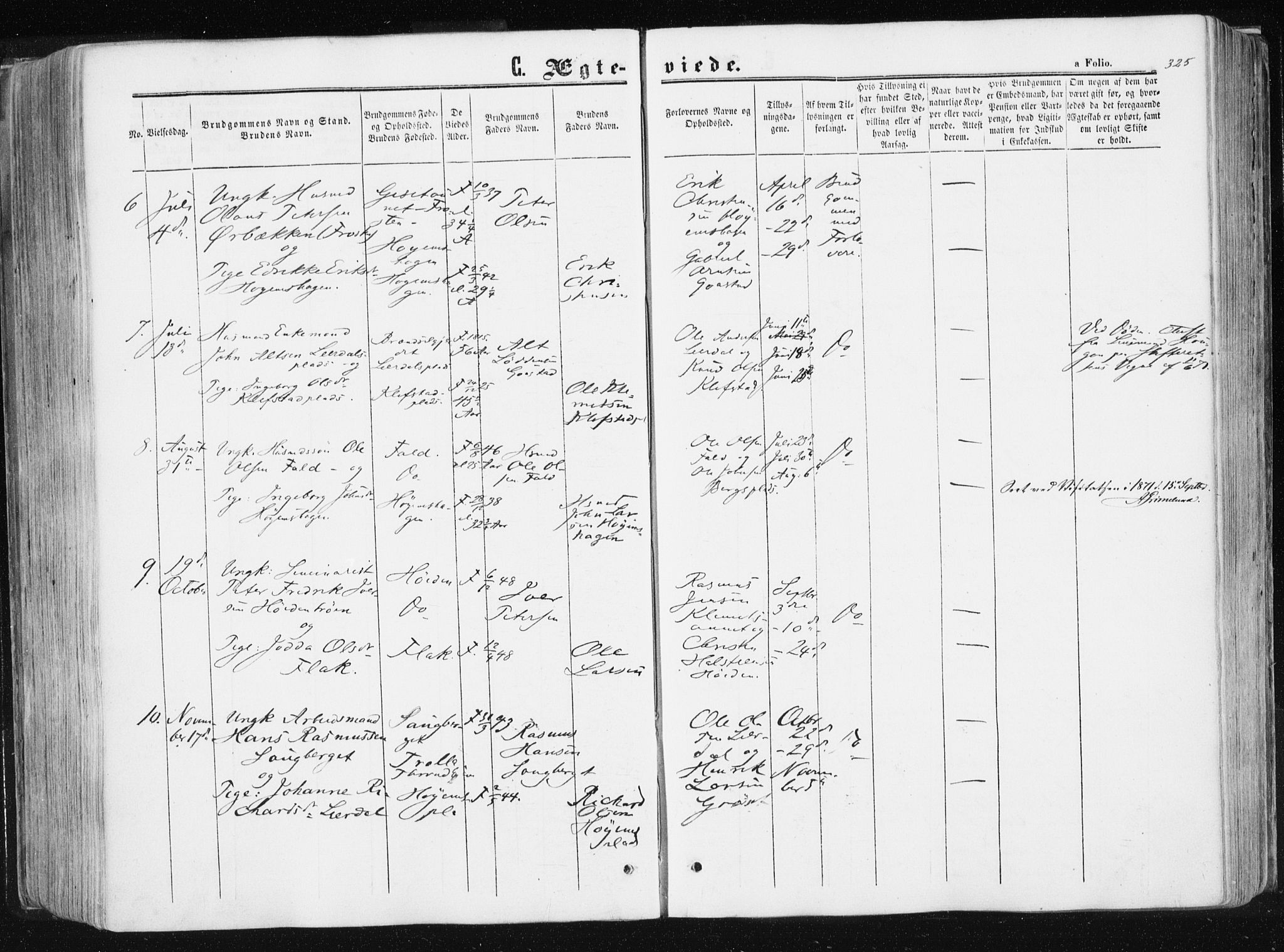 Ministerialprotokoller, klokkerbøker og fødselsregistre - Sør-Trøndelag, SAT/A-1456/612/L0377: Parish register (official) no. 612A09, 1859-1877, p. 325