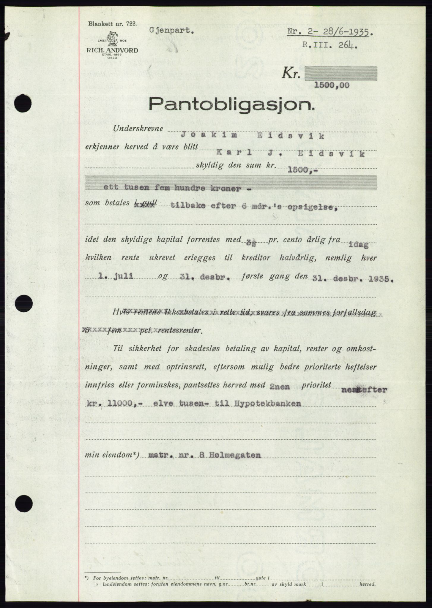 Ålesund byfogd, AV/SAT-A-4384: Mortgage book no. 32, 1934-1935, Deed date: 28.06.1935