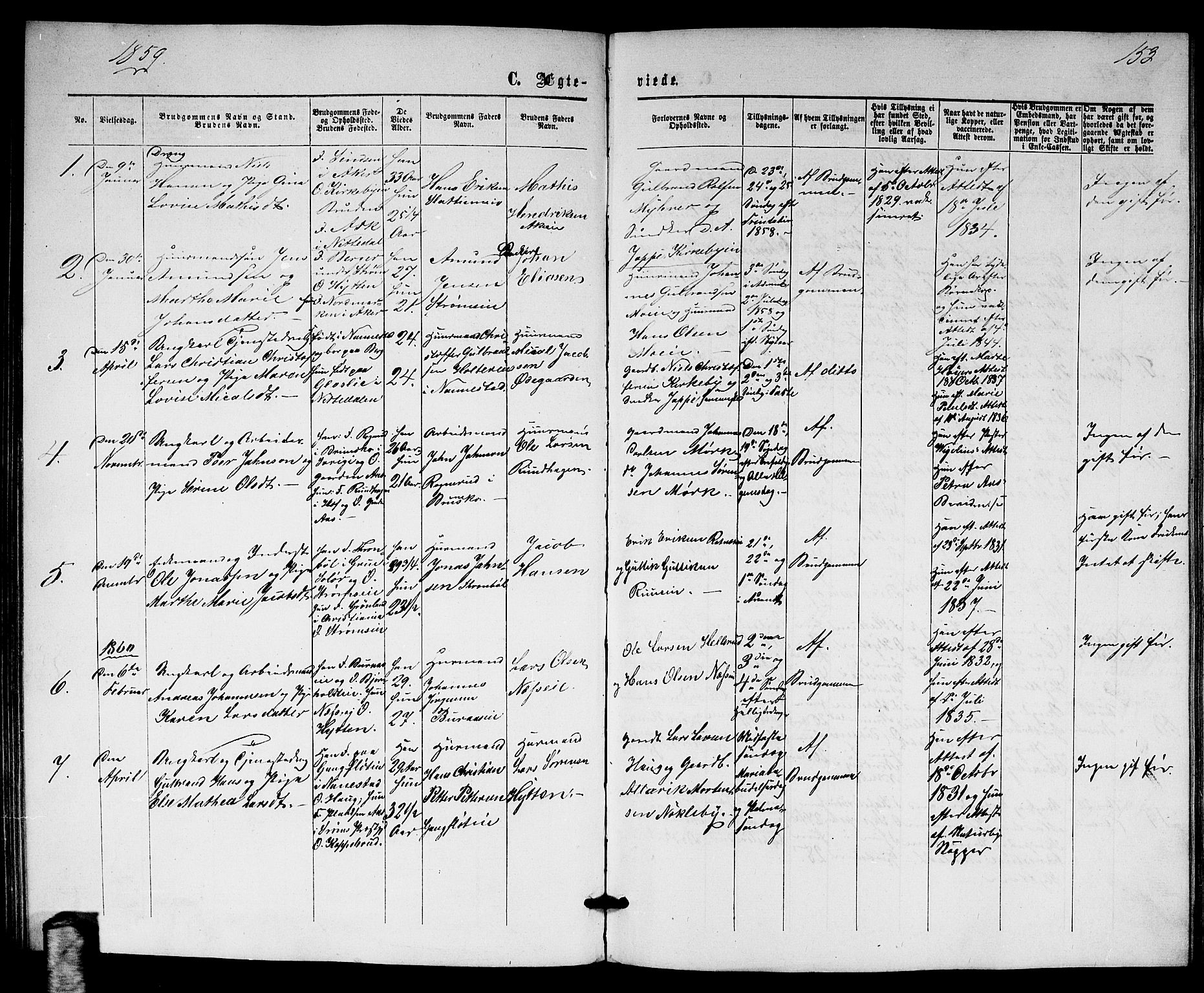 Nittedal prestekontor Kirkebøker, SAO/A-10365a/G/Gb/L0001: Parish register (copy) no. II 1, 1859-1878, p. 153