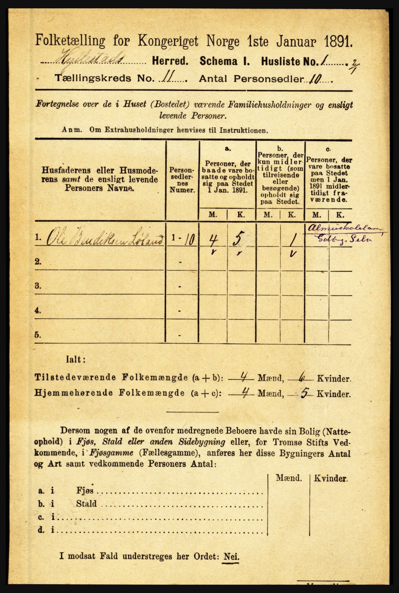 RA, 1891 census for 1413 Hyllestad, 1891, p. 1994