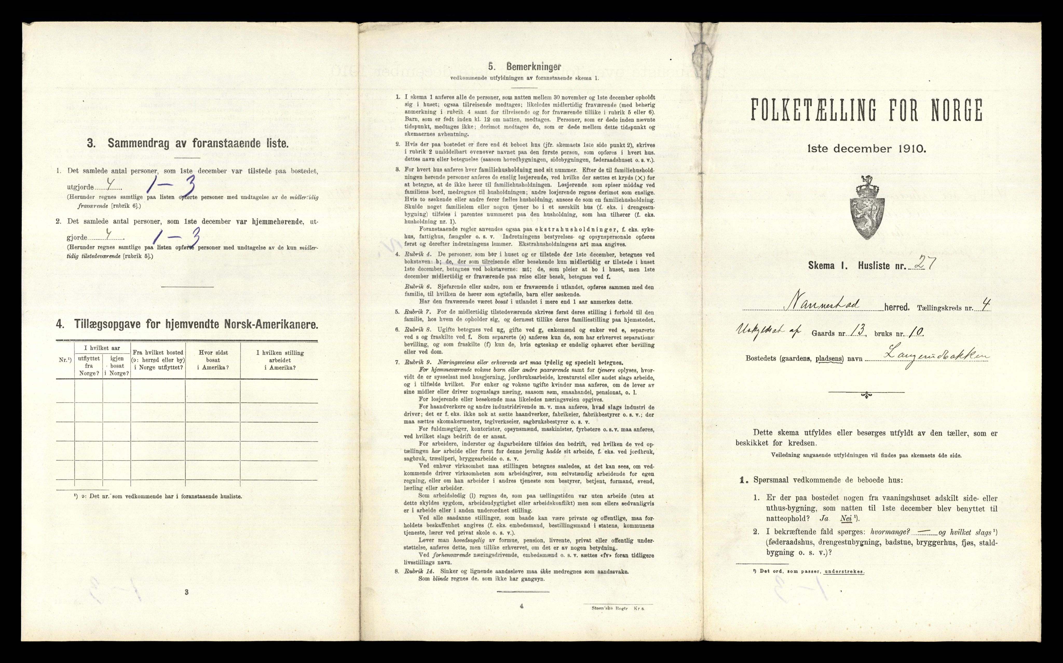 RA, 1910 census for Nannestad, 1910, p. 501