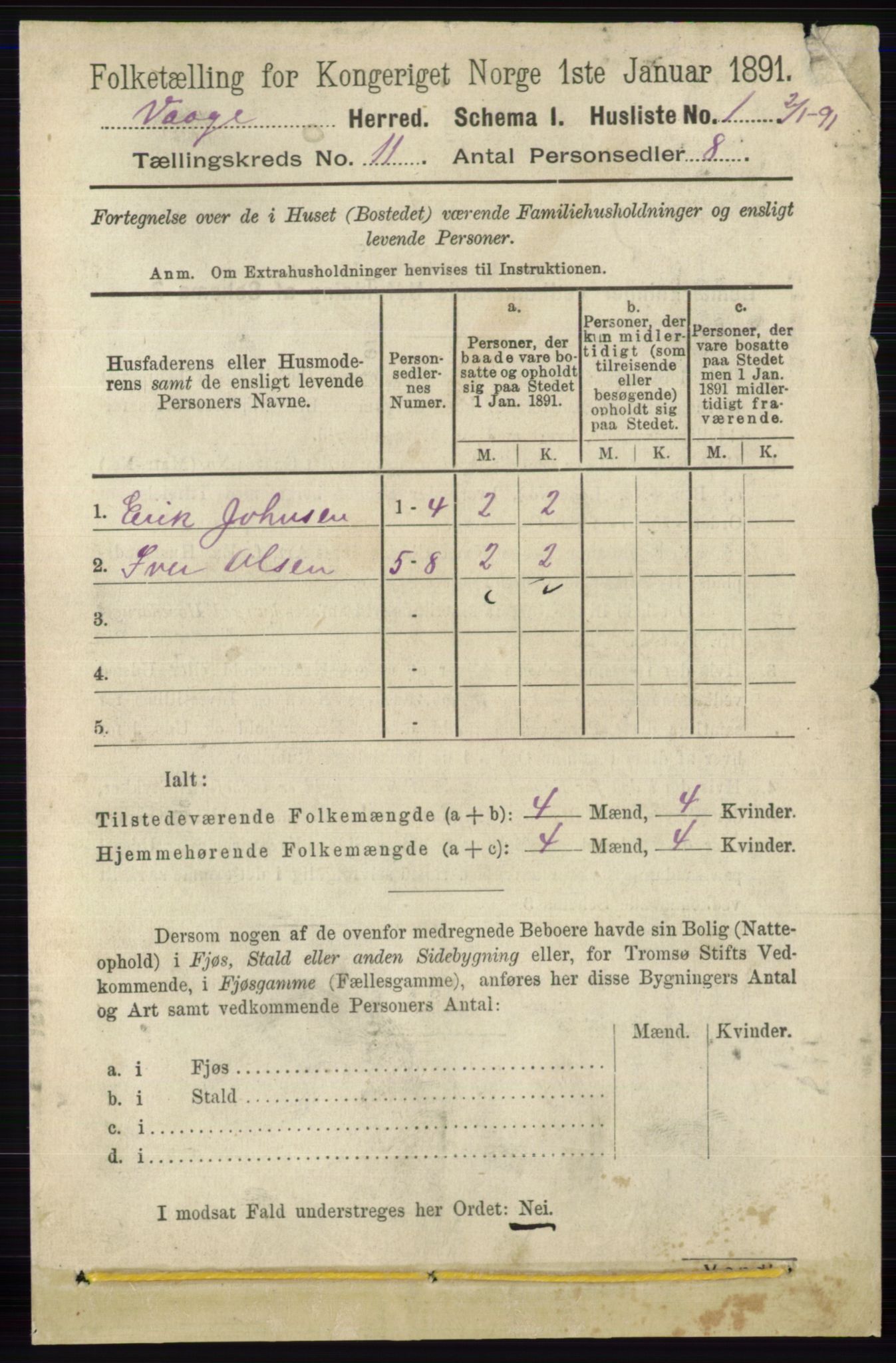 RA, 1891 census for 0515 Vågå, 1891, p. 6732