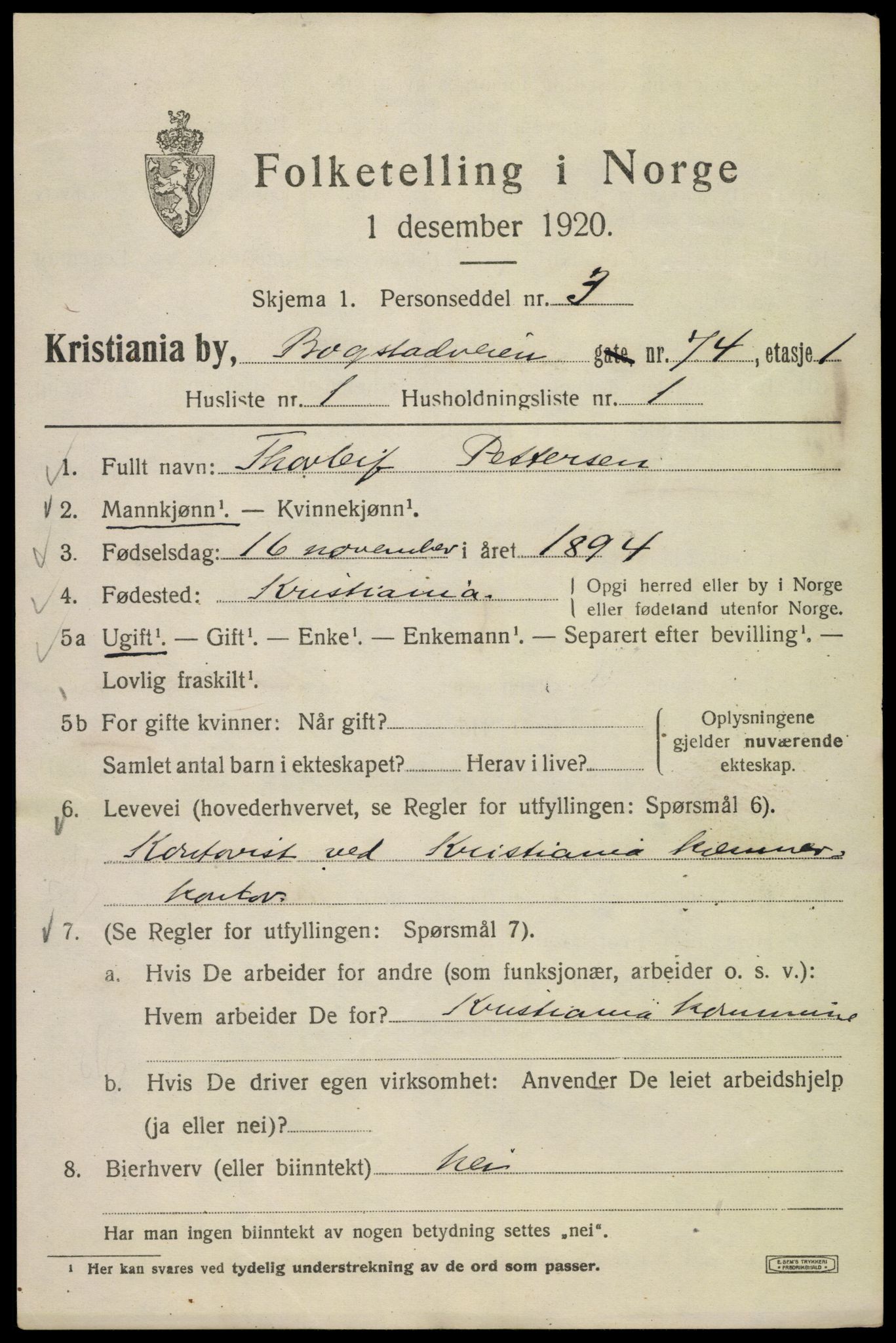 SAO, 1920 census for Kristiania, 1920, p. 167363