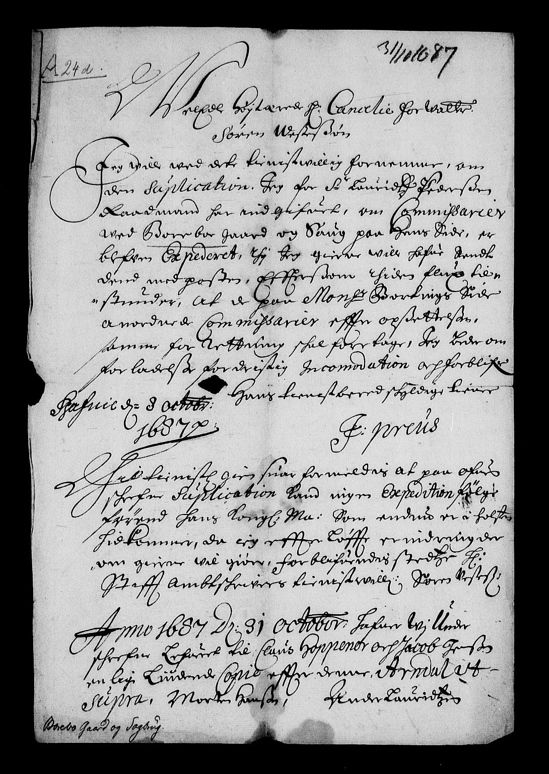 Stattholderembetet 1572-1771, RA/EA-2870/Af/L0002: Avskrifter av vedlegg til originale supplikker, nummerert i samsvar med supplikkbøkene, 1687-1689, p. 44