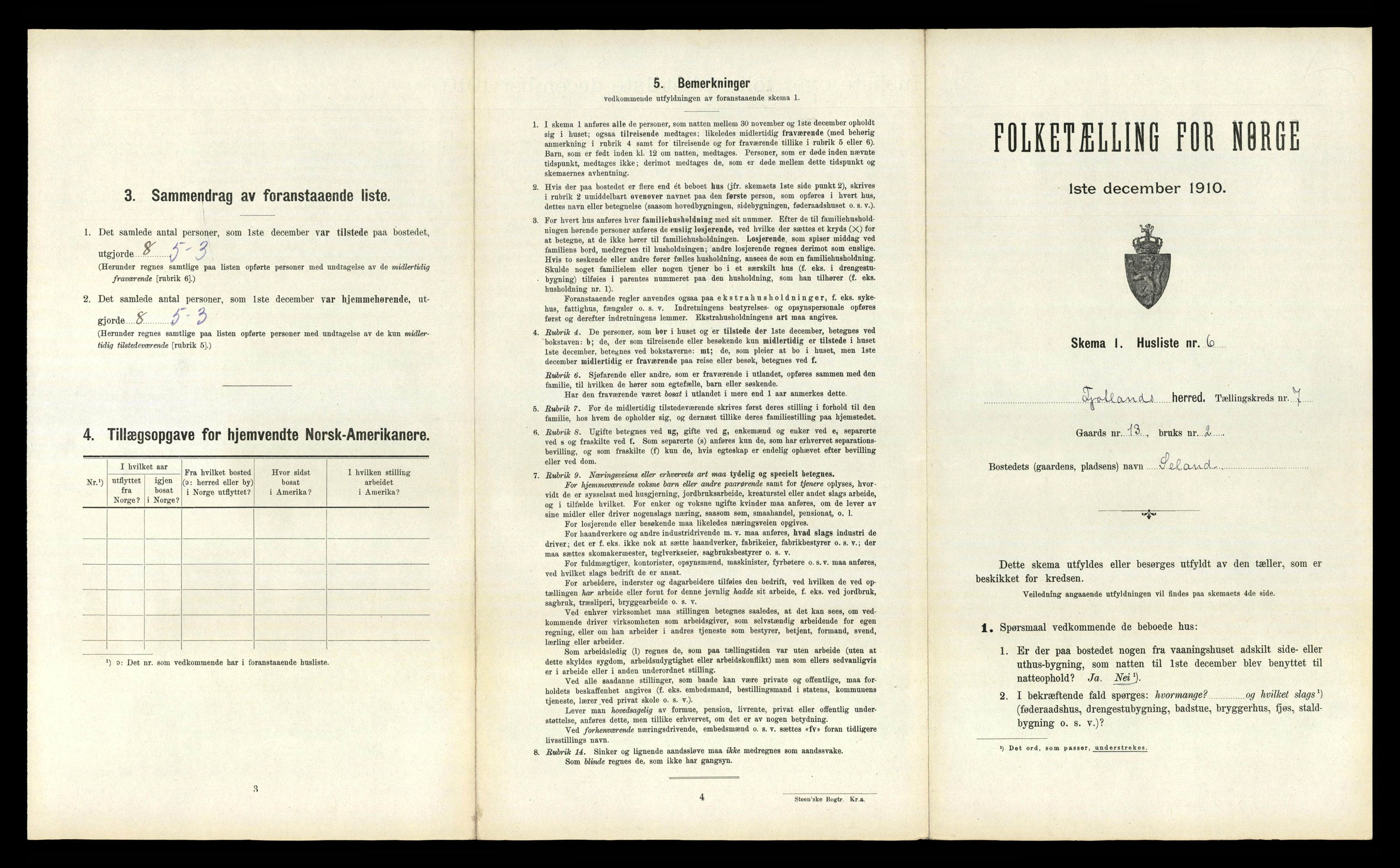 RA, 1910 census for Fjotland, 1910, p. 298