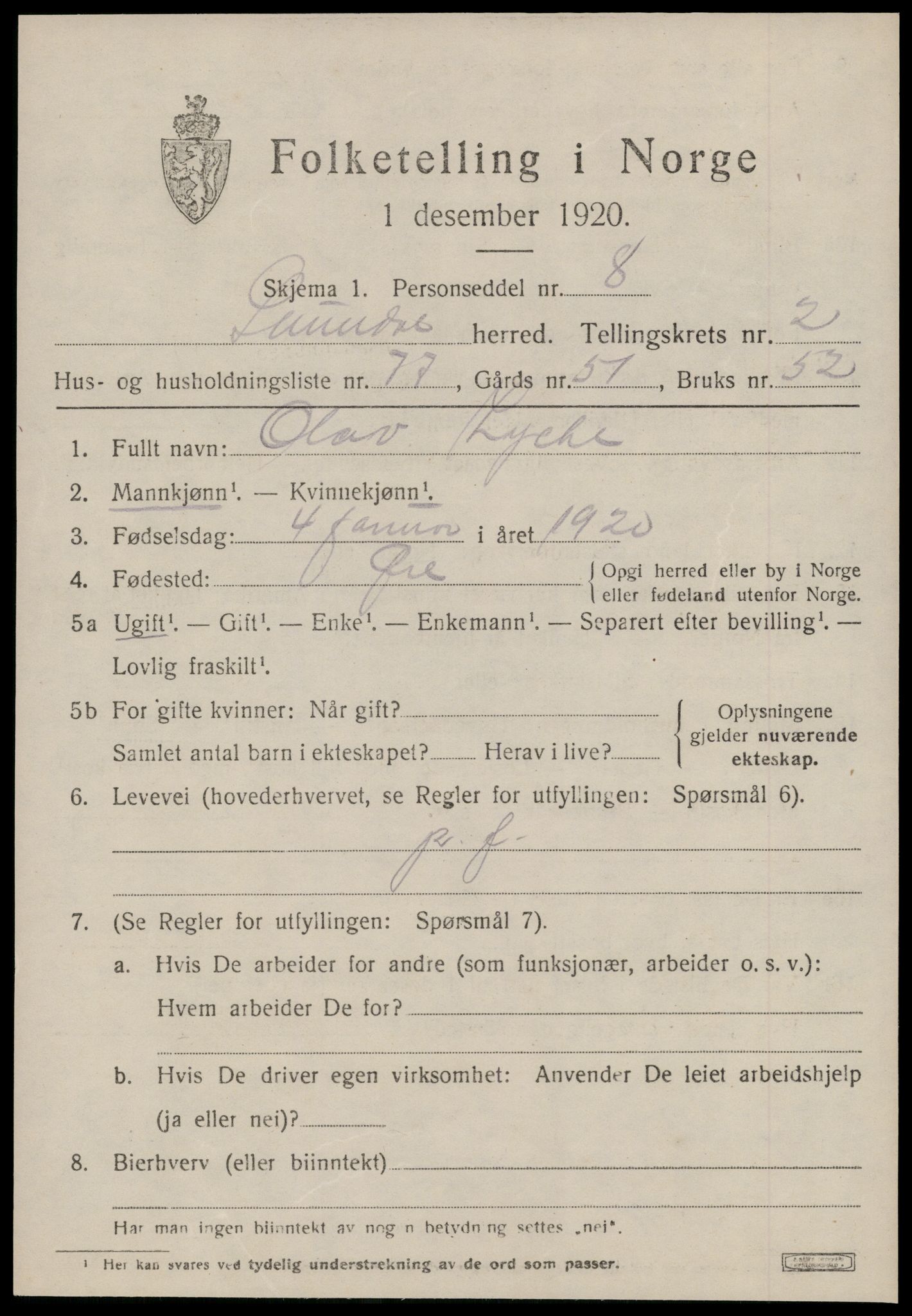 SAT, 1920 census for Sunndal, 1920, p. 1894