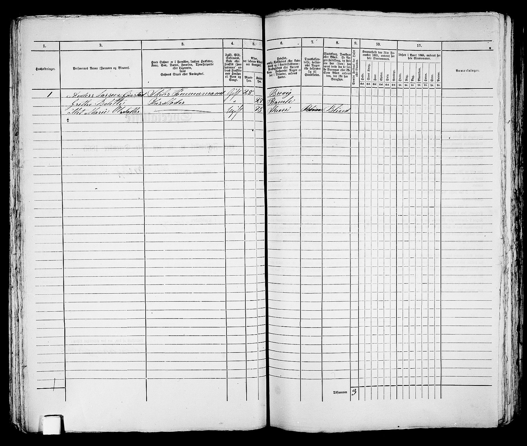 RA, 1865 census for Brevik, 1865, p. 93