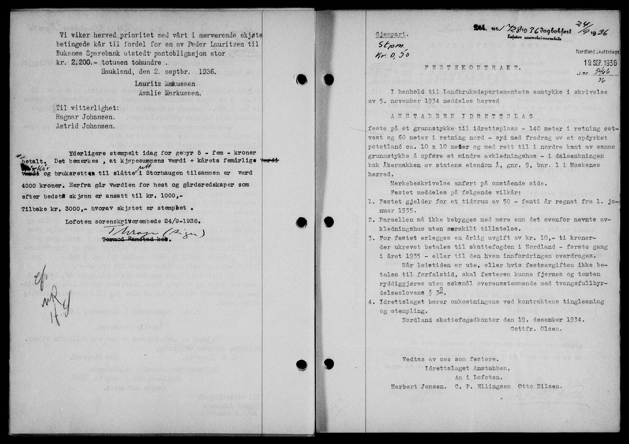 Lofoten sorenskriveri, SAT/A-0017/1/2/2C/L0001a: Mortgage book no. 1a, 1936-1937, Diary no: : 1728/1936