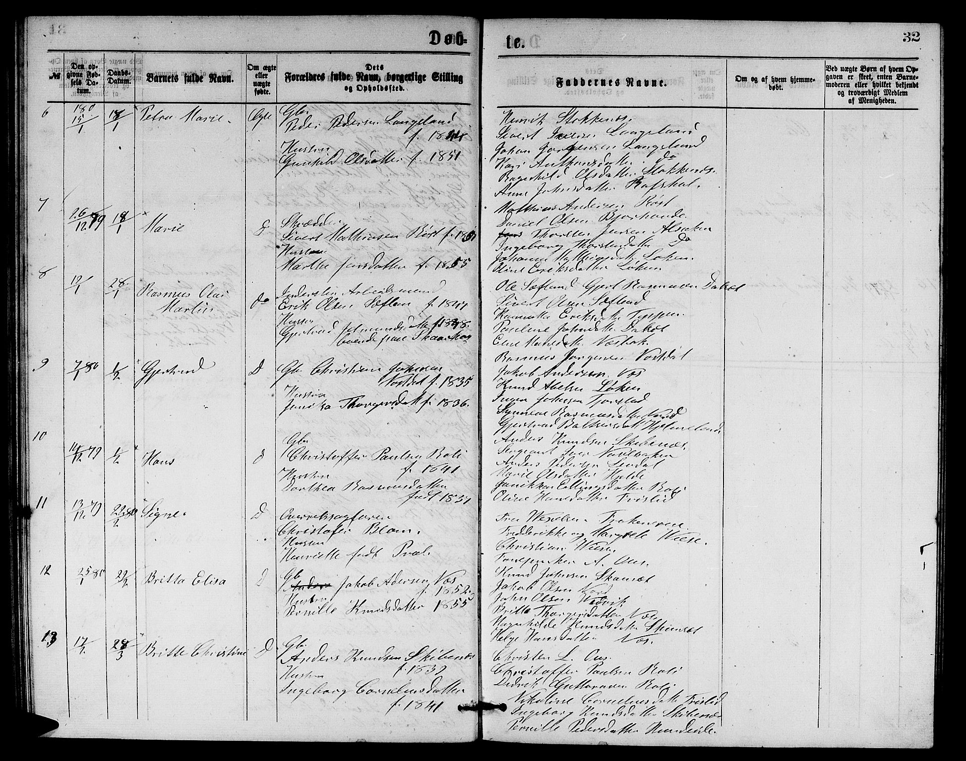 Eid sokneprestembete, AV/SAB-A-82301/H/Hab/Habb/L0001: Parish register (copy) no. B 1, 1877-1882, p. 32