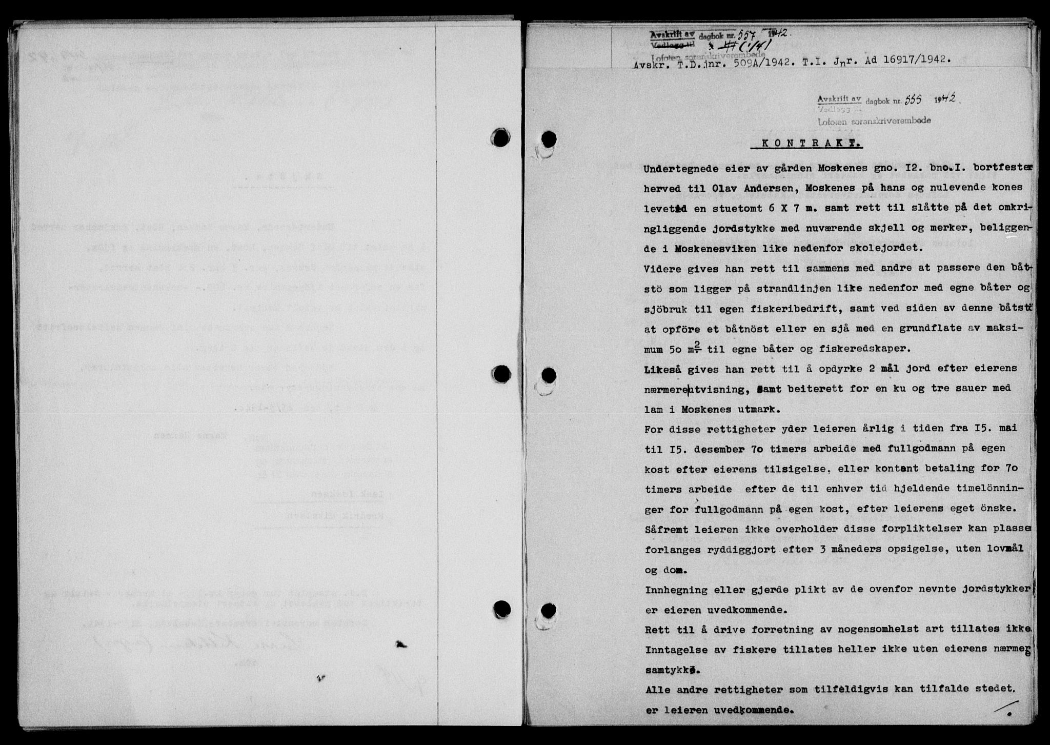 Lofoten sorenskriveri, SAT/A-0017/1/2/2C/L0009a: Mortgage book no. 9a, 1941-1942, Diary no: : 557/1942
