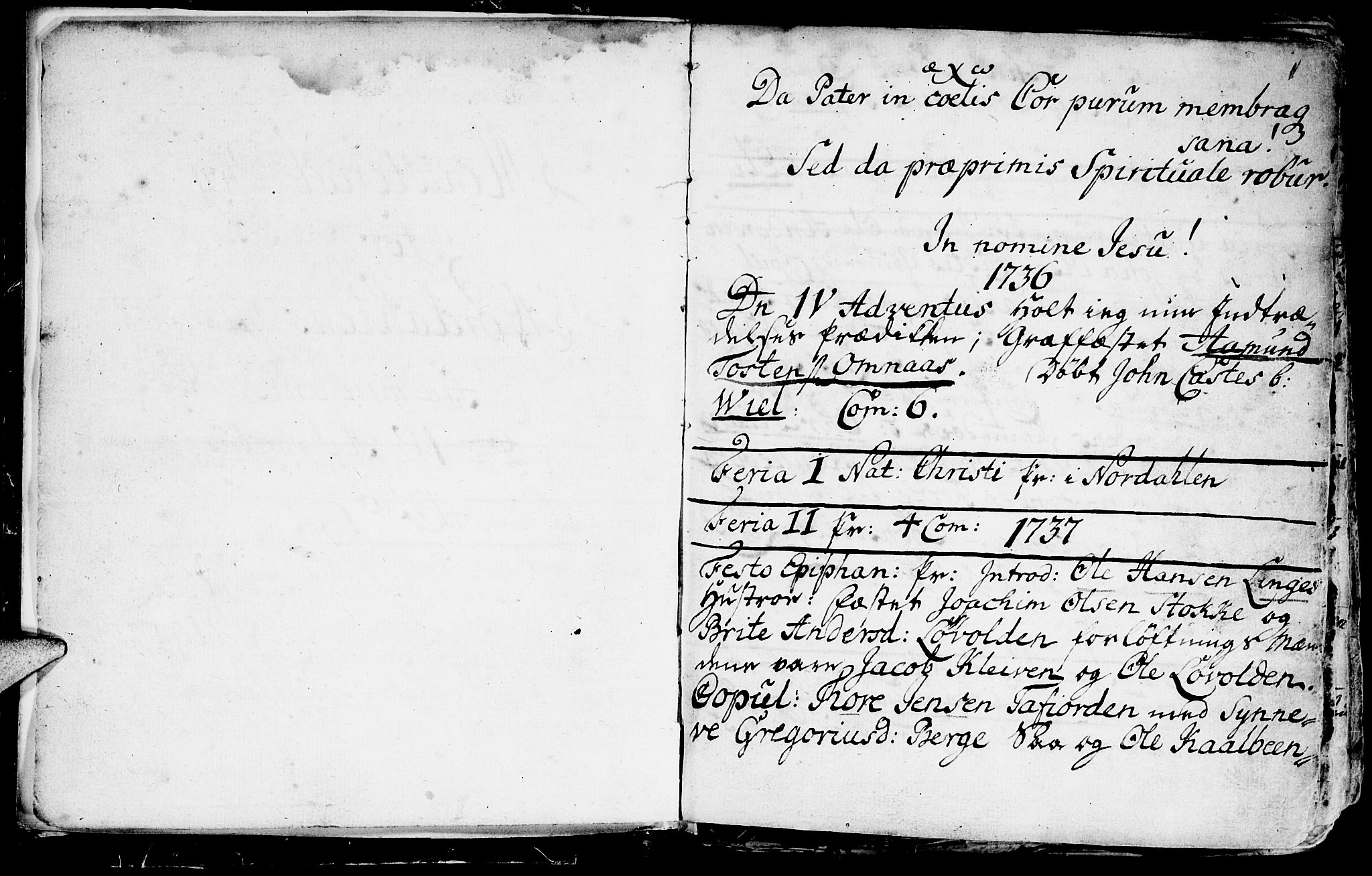 Ministerialprotokoller, klokkerbøker og fødselsregistre - Møre og Romsdal, AV/SAT-A-1454/519/L0240: Parish register (official) no. 519A01 /1, 1736-1760, p. 1