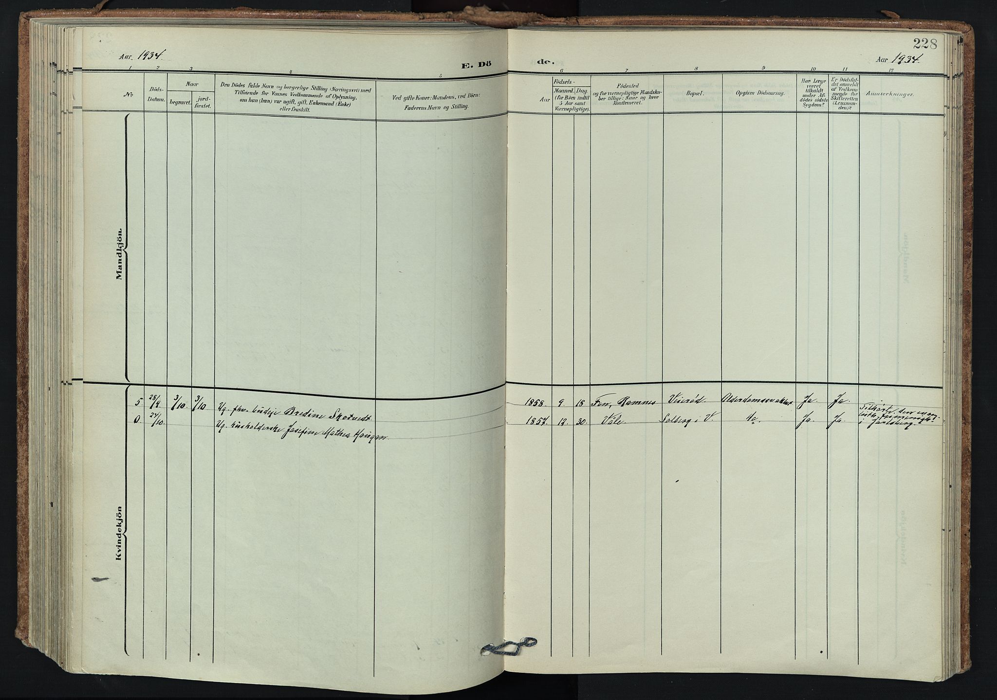 Våle kirkebøker, AV/SAKO-A-334/F/Fa/L0012: Parish register (official) no. I 12, 1907-1934, p. 228
