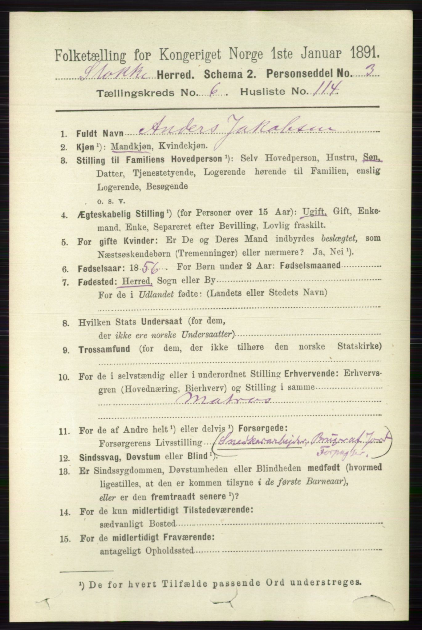 RA, 1891 census for 0720 Stokke, 1891, p. 4502