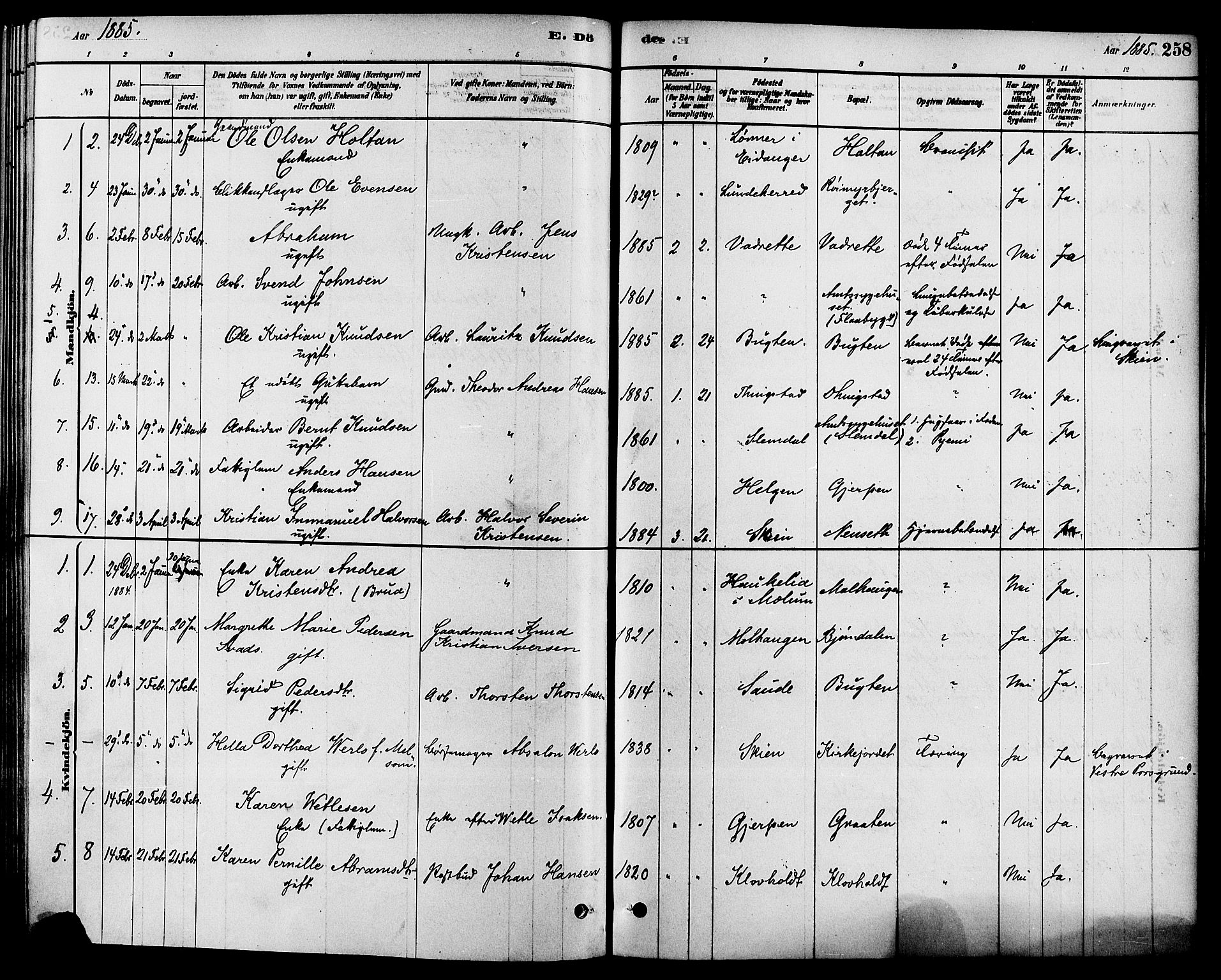 Solum kirkebøker, SAKO/A-306/F/Fa/L0009: Parish register (official) no. I 9, 1877-1887, p. 258