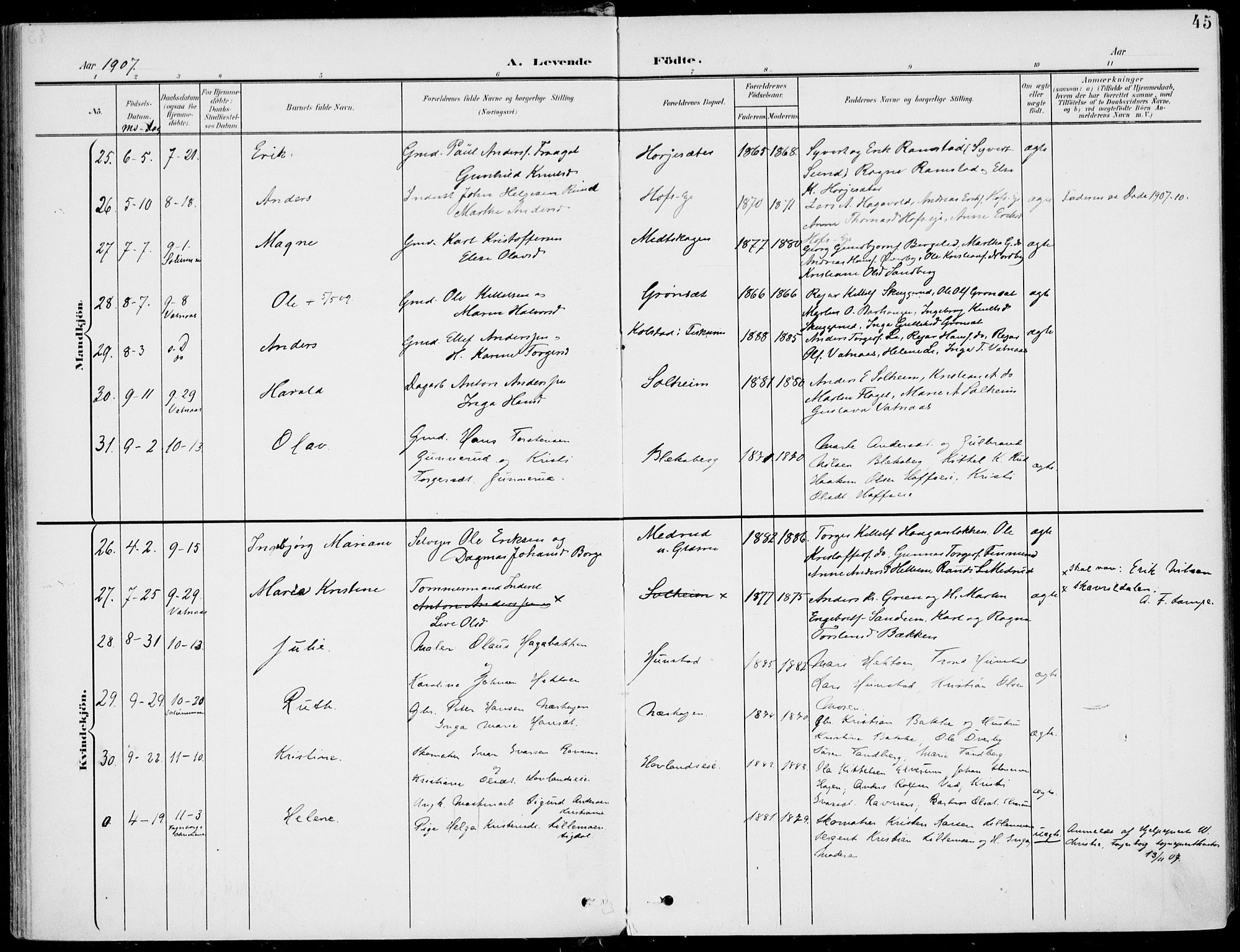 Sigdal kirkebøker, AV/SAKO-A-245/F/Fb/L0002: Parish register (official) no. II 2, 1901-1914, p. 45