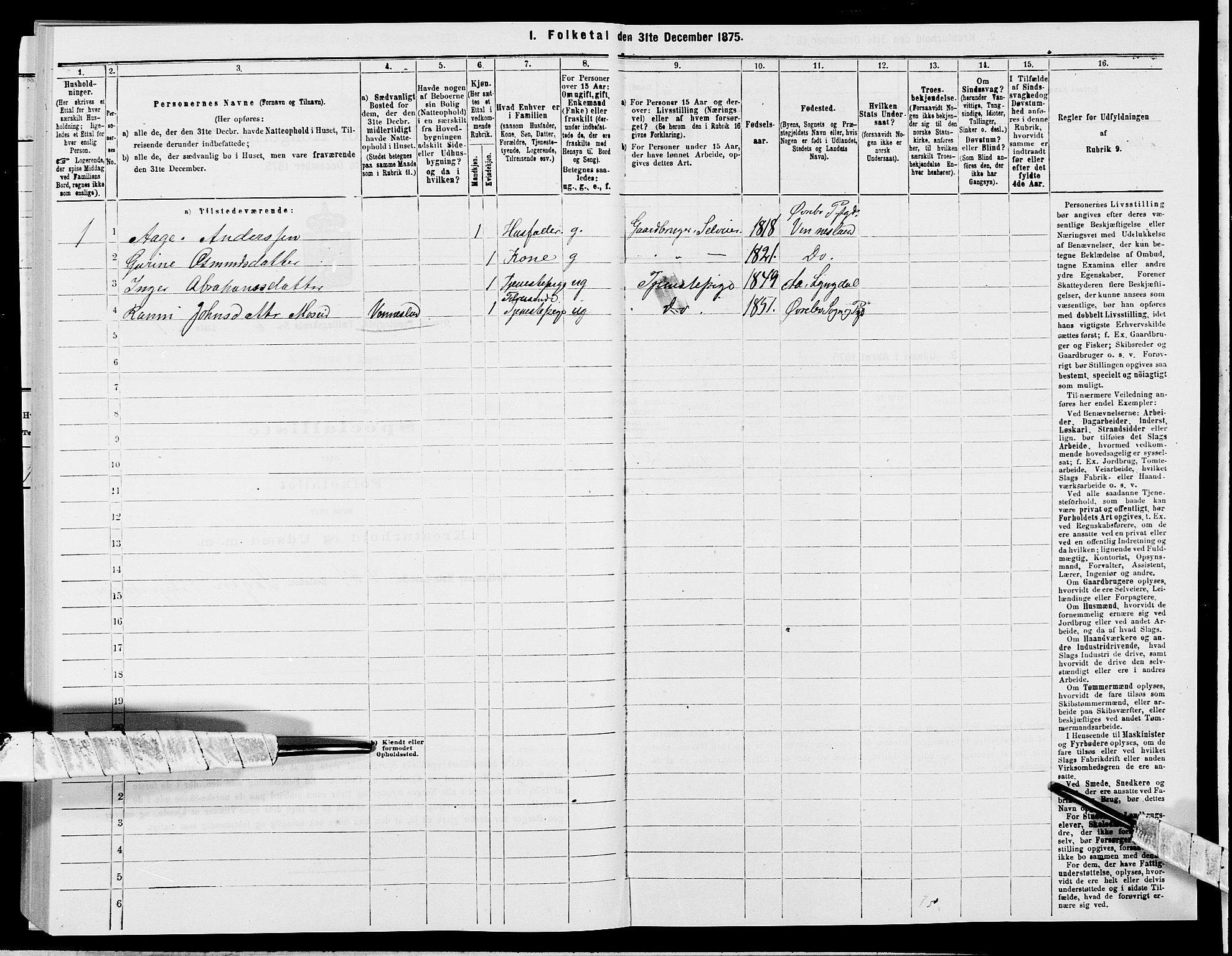 SAK, 1875 census for 1016P Øvrebø, 1875, p. 845