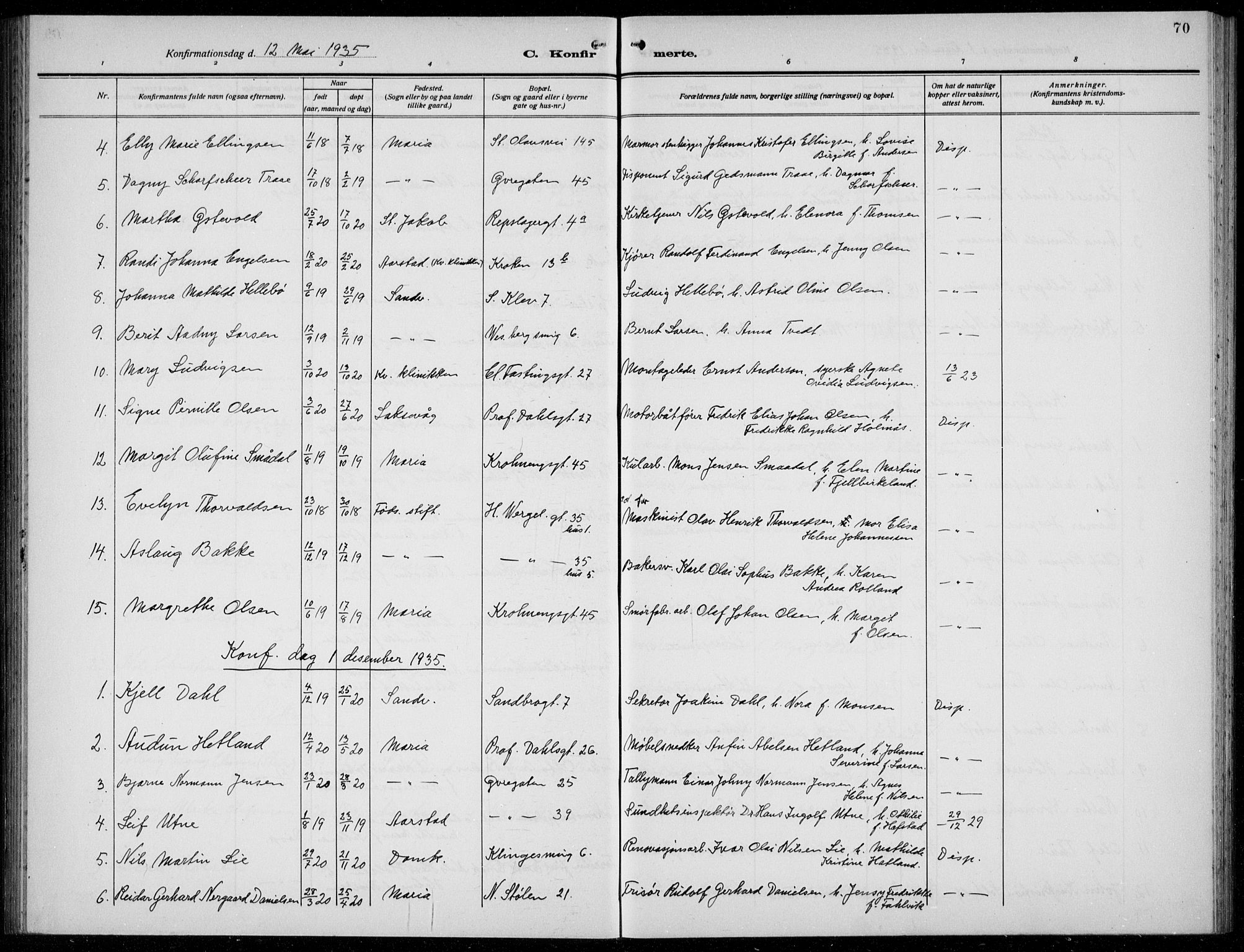 Mariakirken Sokneprestembete, AV/SAB-A-76901/H/Hab/L0010: Parish register (copy) no. A 10, 1920-1937, p. 70