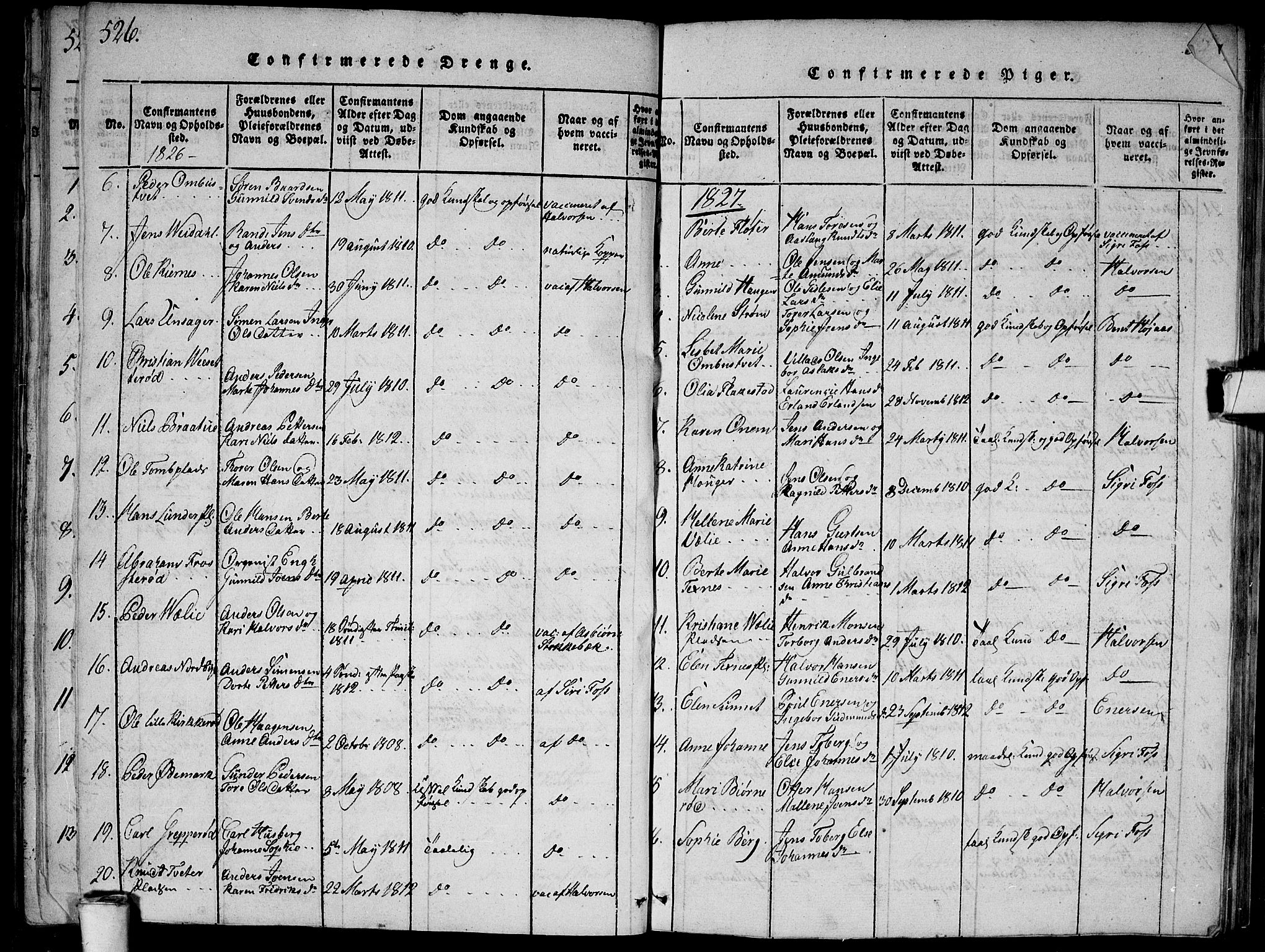 Våler prestekontor Kirkebøker, SAO/A-11083/G/Ga/L0001: Parish register (copy) no. I 1, 1815-1839, p. 526-527