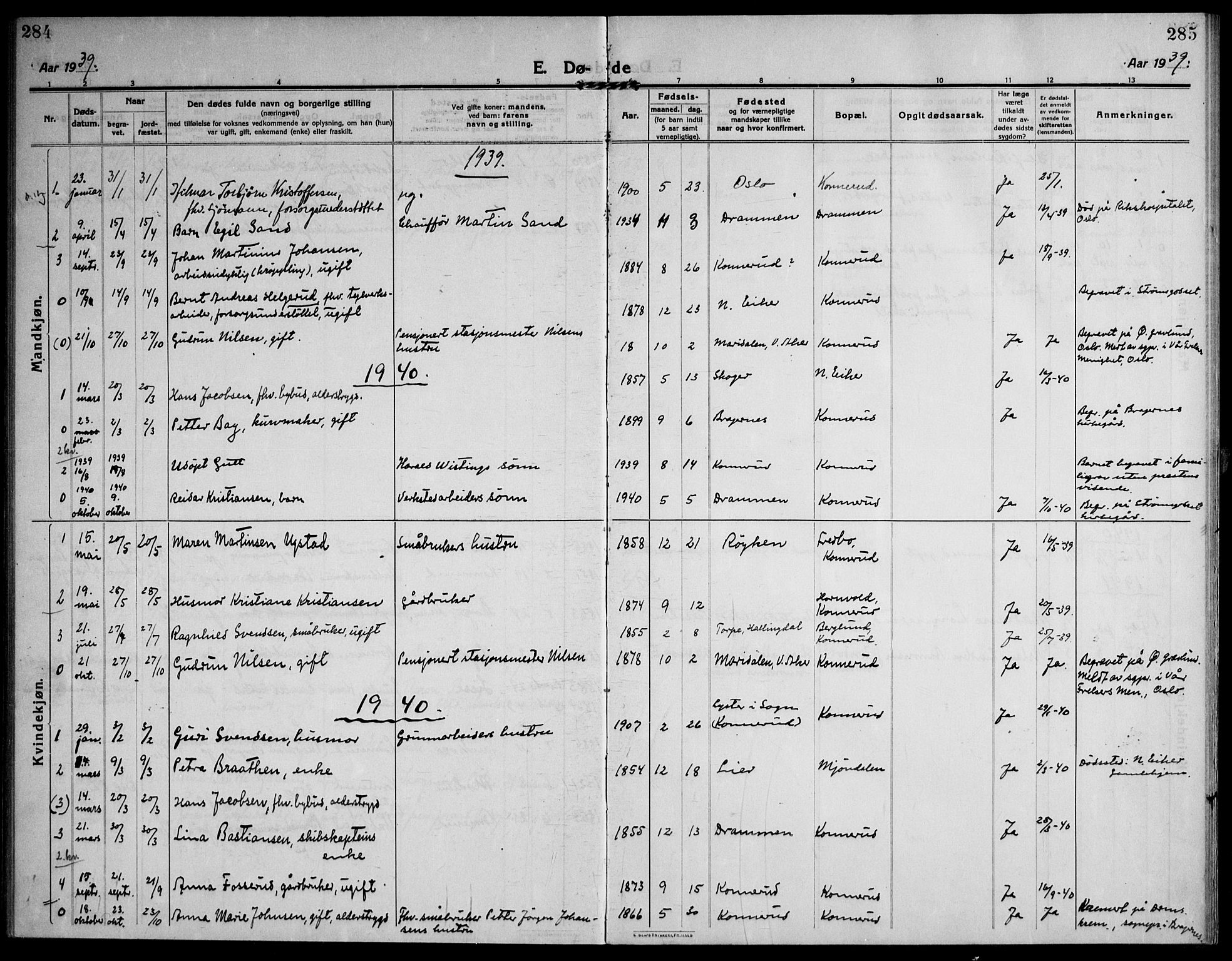 Skoger kirkebøker, AV/SAKO-A-59/F/Fb/L0002: Parish register (official) no. II 2, 1914-1941, p. 284-285