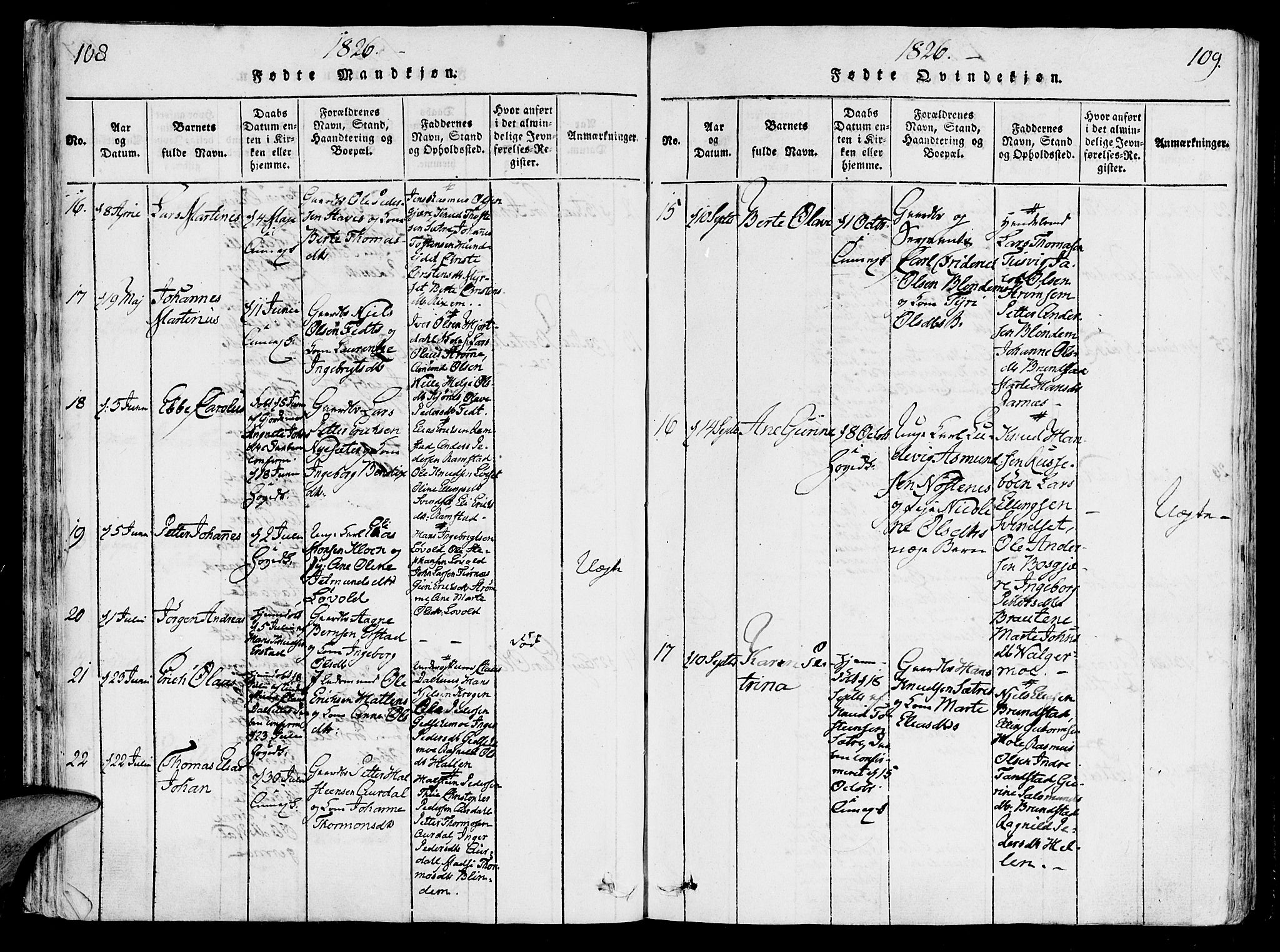 Ministerialprotokoller, klokkerbøker og fødselsregistre - Møre og Romsdal, SAT/A-1454/522/L0310: Parish register (official) no. 522A05, 1816-1832, p. 108-109