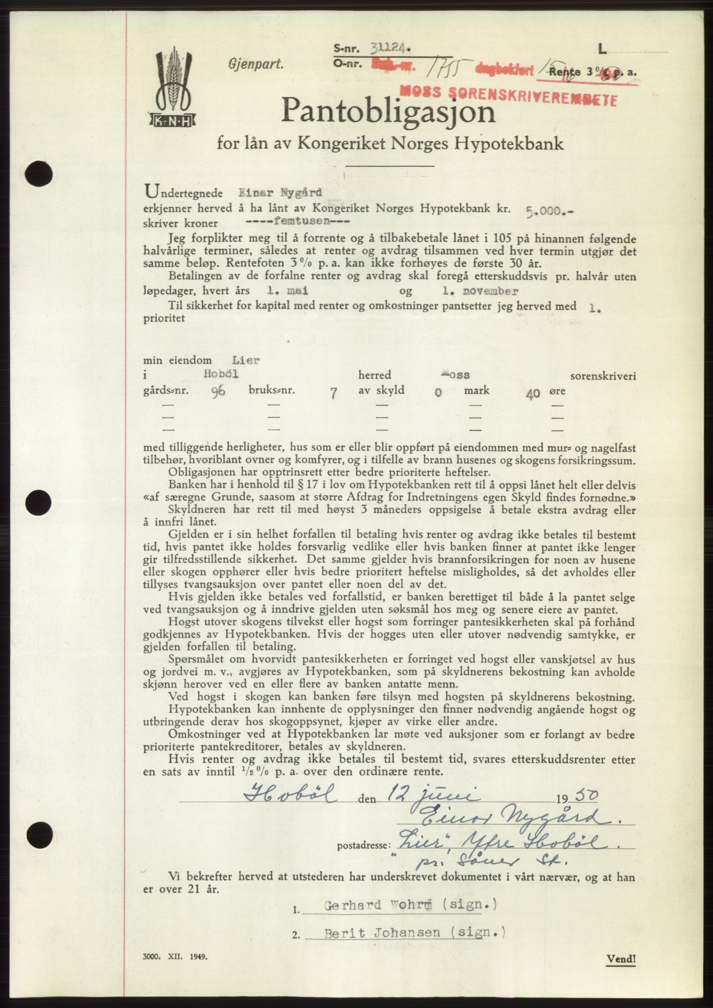 Moss sorenskriveri, AV/SAO-A-10168: Mortgage book no. B24, 1950-1950, Diary no: : 1755/1950