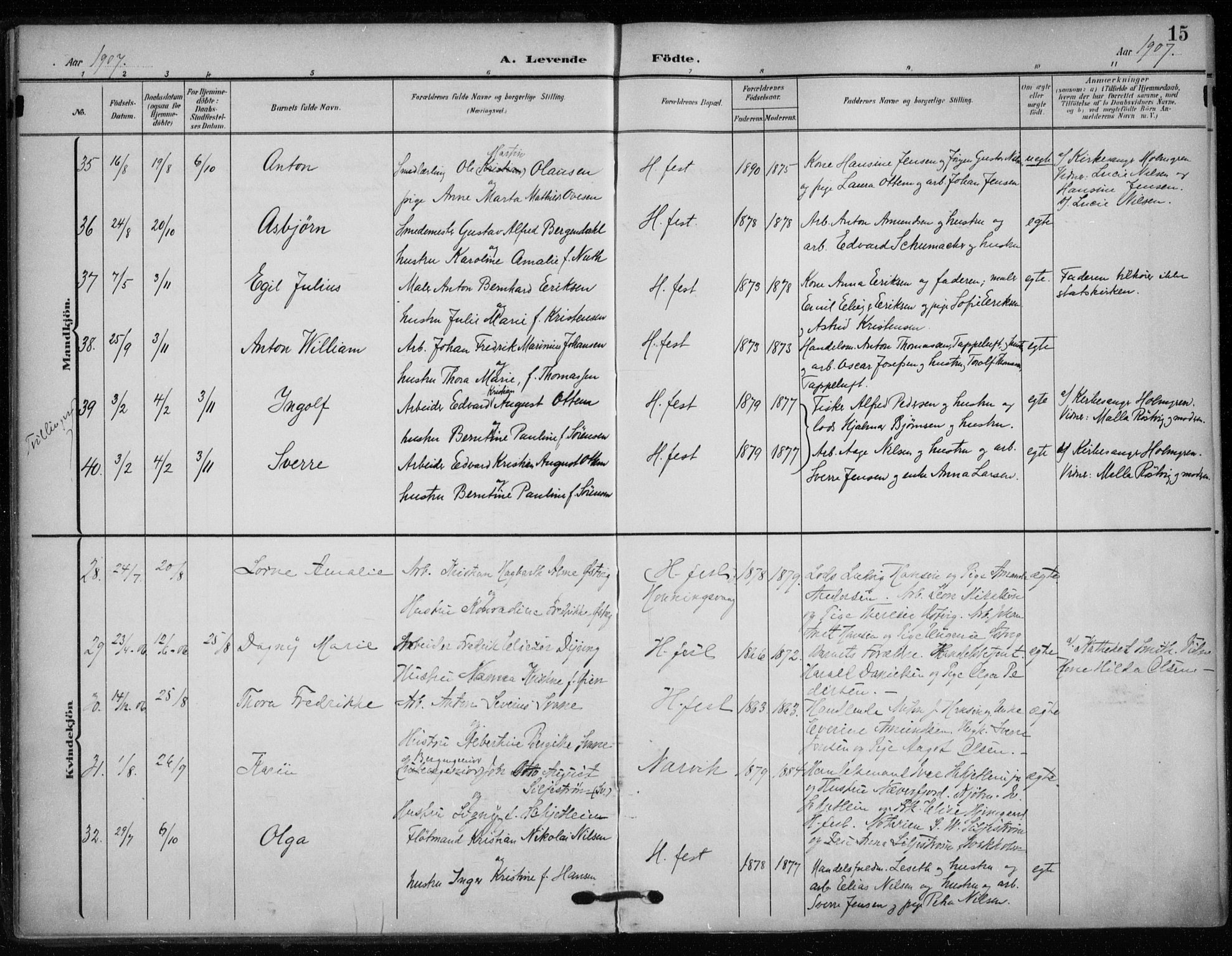 Hammerfest sokneprestkontor, SATØ/S-1347/H/Ha/L0014.kirke: Parish register (official) no. 14, 1906-1916, p. 15