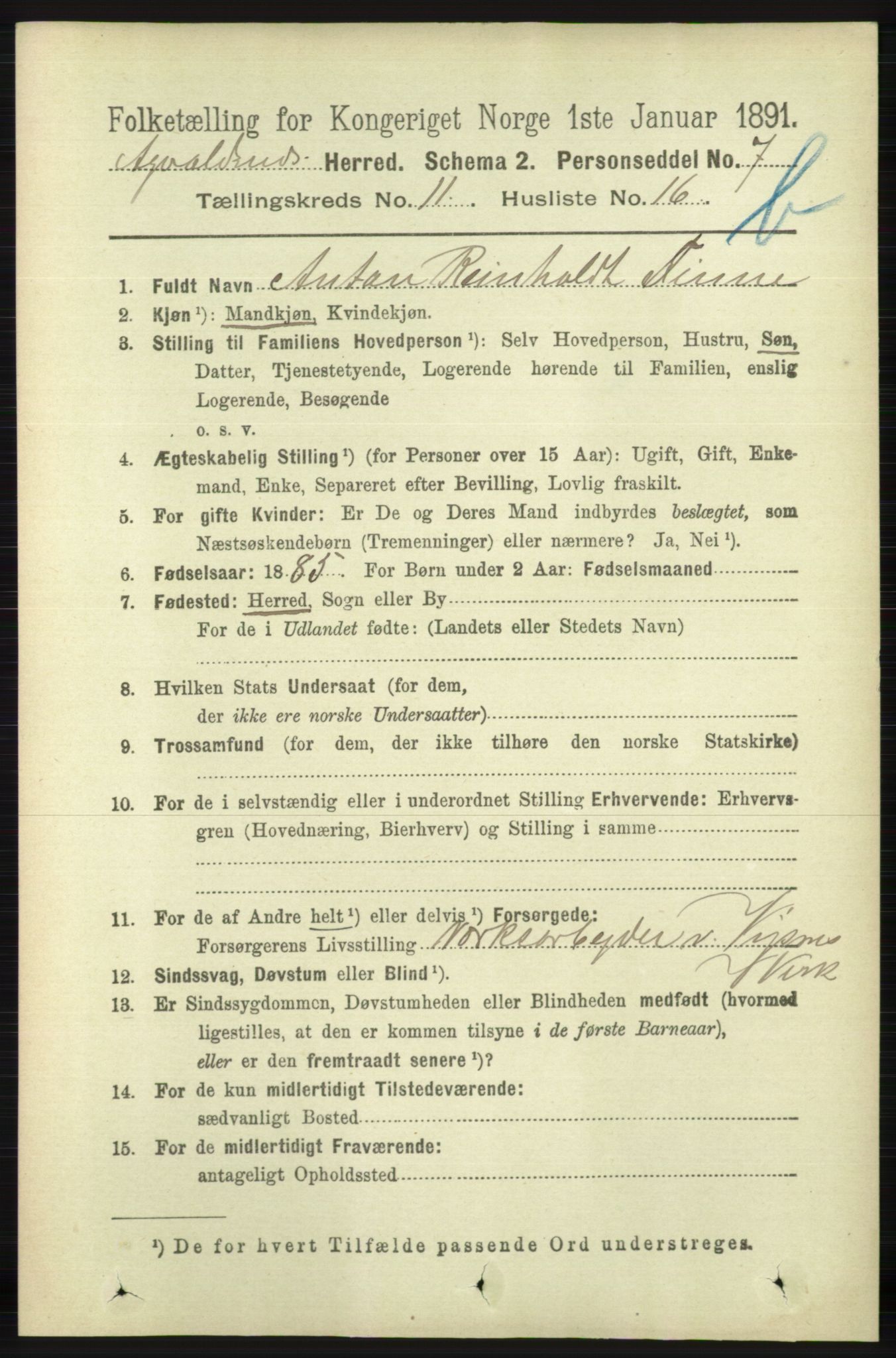 RA, 1891 census for 1147 Avaldsnes, 1891, p. 6425