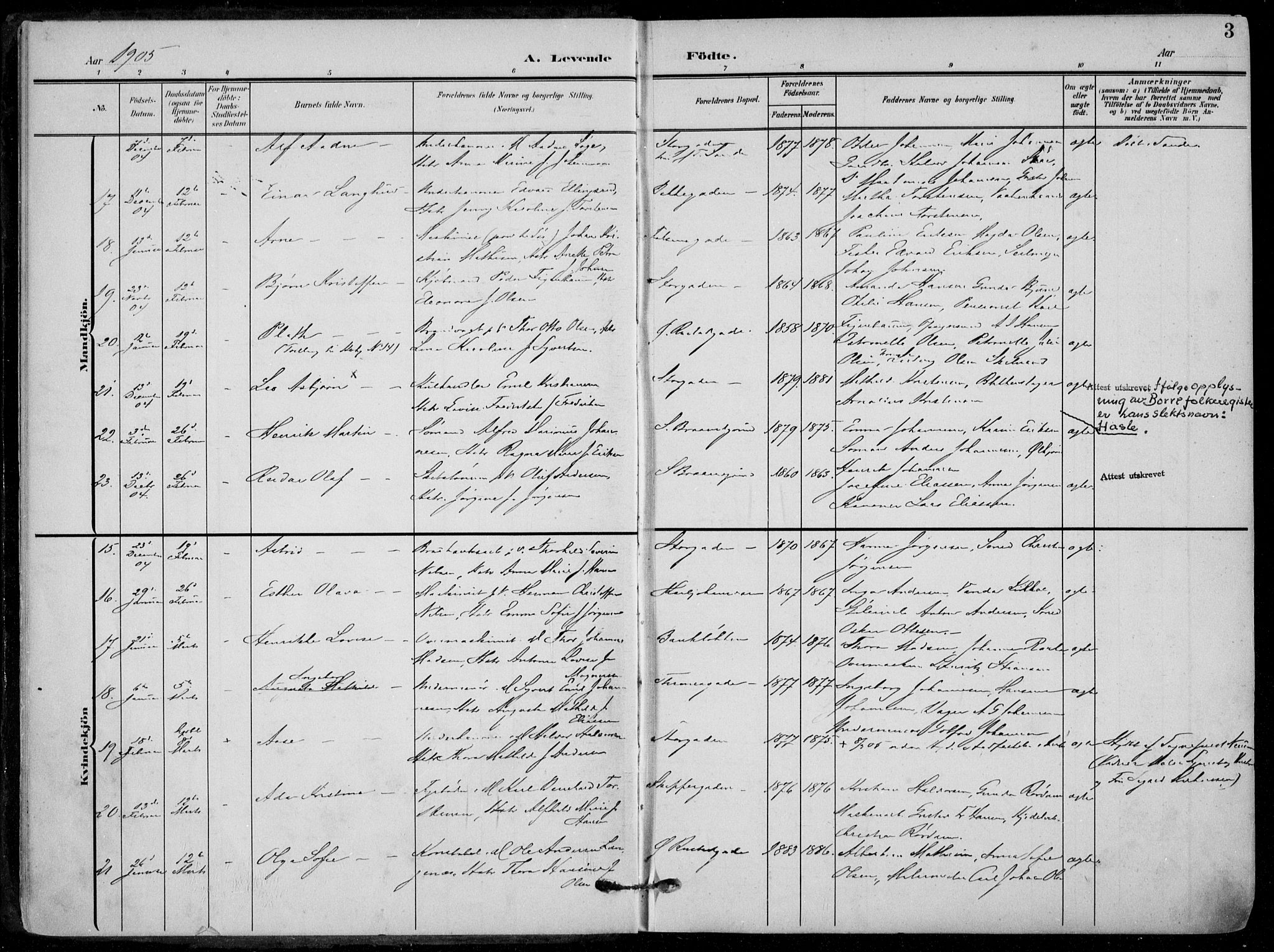 Horten kirkebøker, AV/SAKO-A-348/F/Fa/L0006: Parish register (official) no. 6, 1905-1912, p. 3