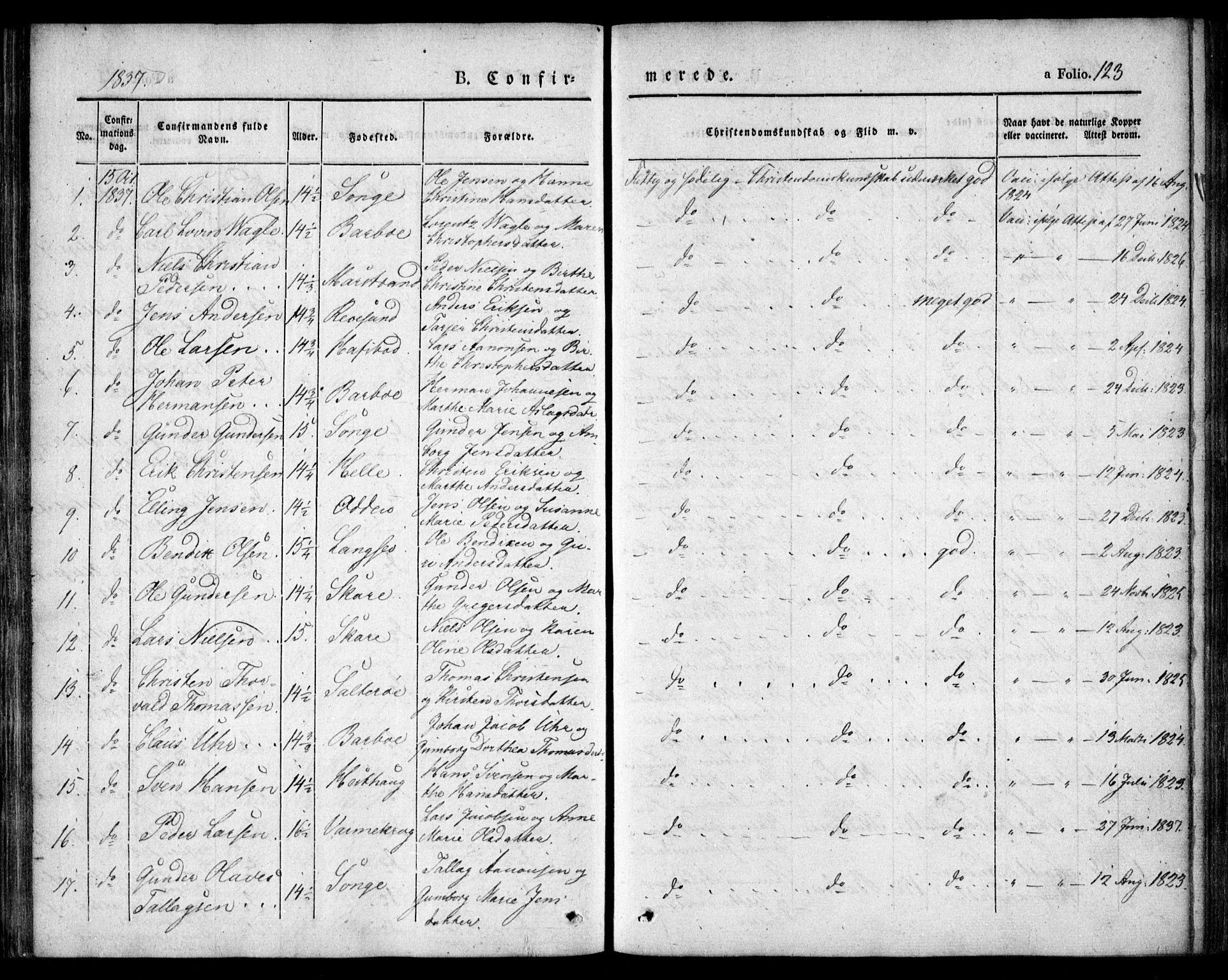 Tromøy sokneprestkontor, AV/SAK-1111-0041/F/Fa/L0004: Parish register (official) no. A 4, 1837-1846, p. 123