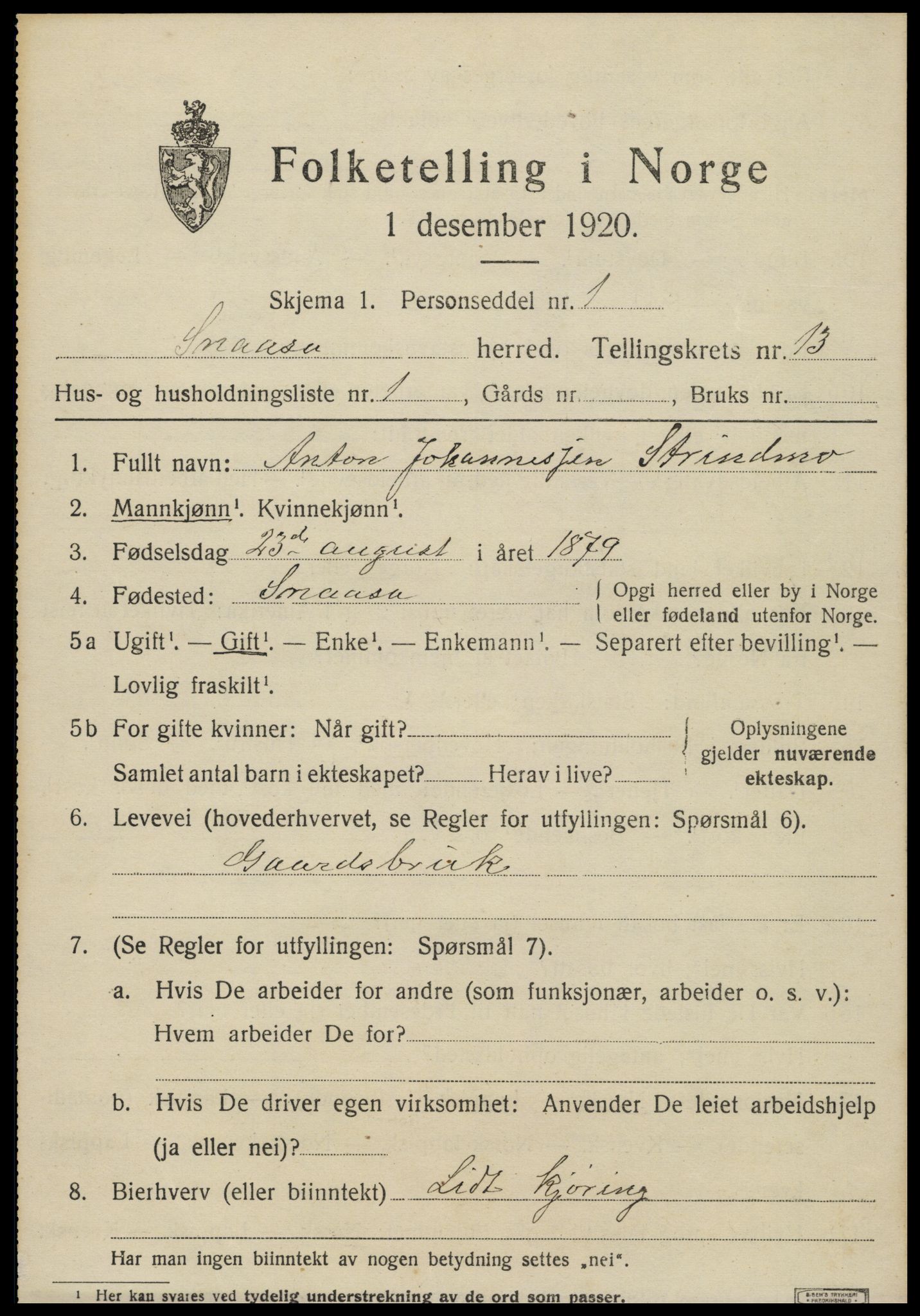 SAT, 1920 census for Snåsa, 1920, p. 5602