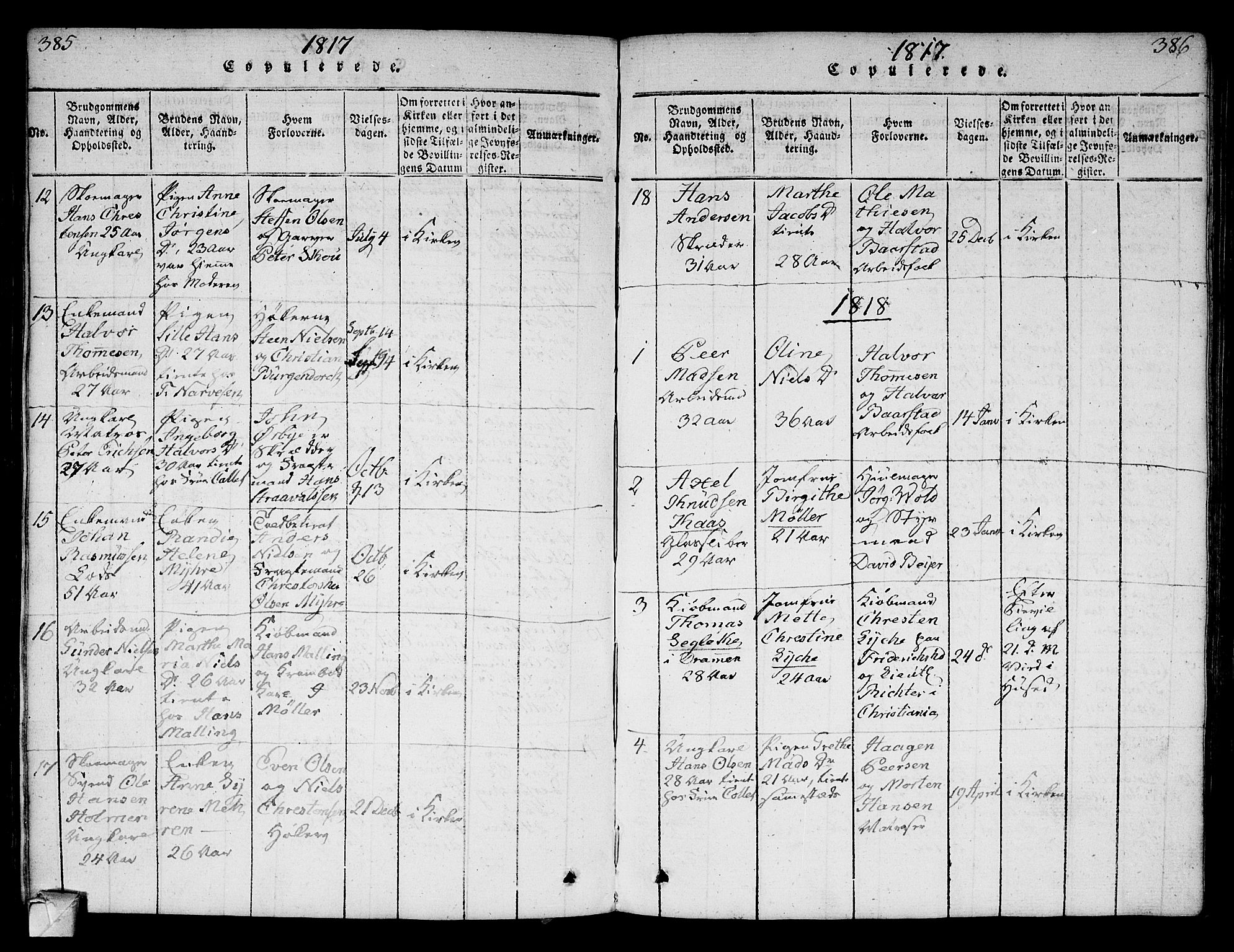 Strømsø kirkebøker, SAKO/A-246/F/Fa/L0011: Parish register (official) no. I 11, 1815-1829, p. 385-386