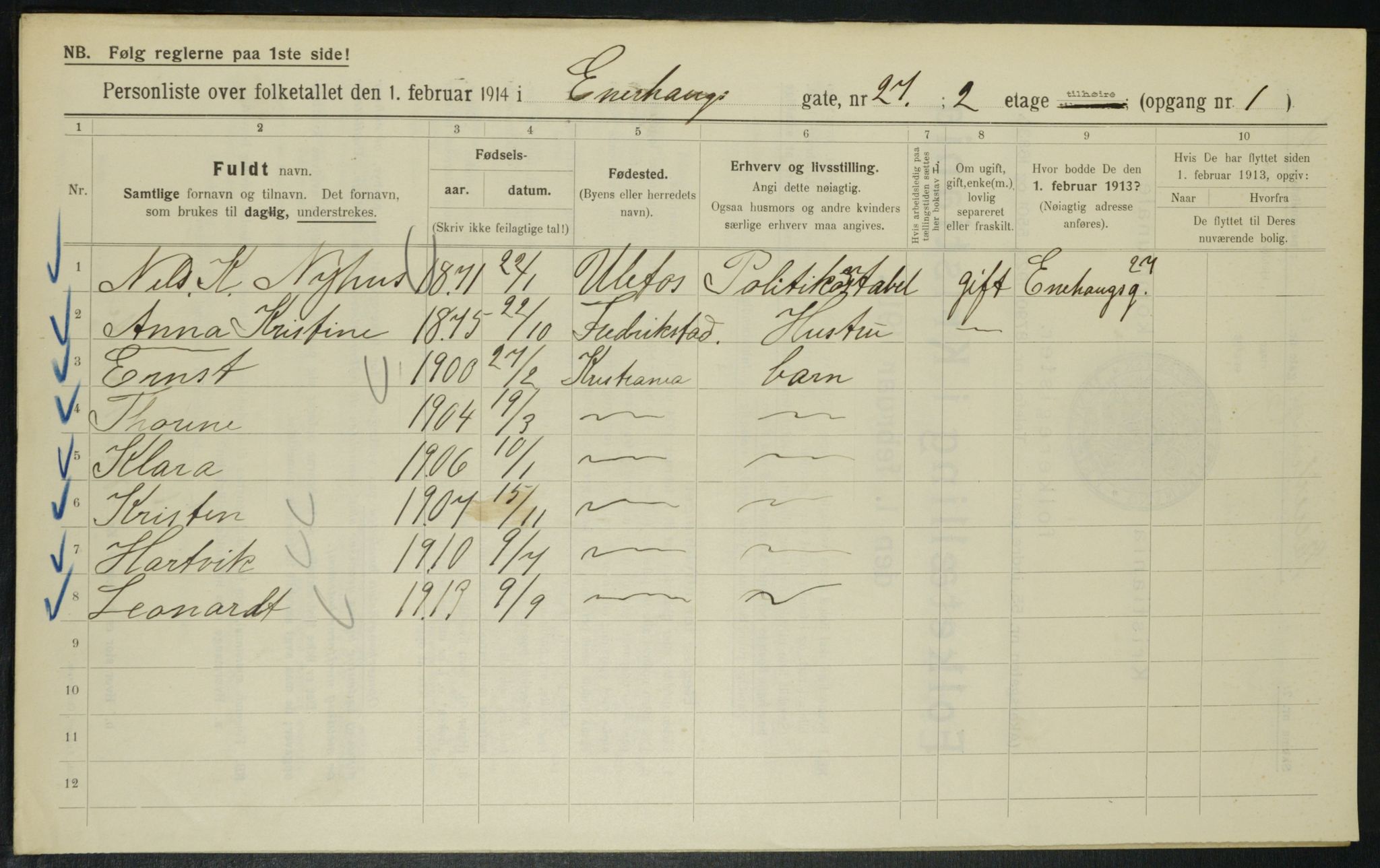 OBA, Municipal Census 1914 for Kristiania, 1914, p. 21855