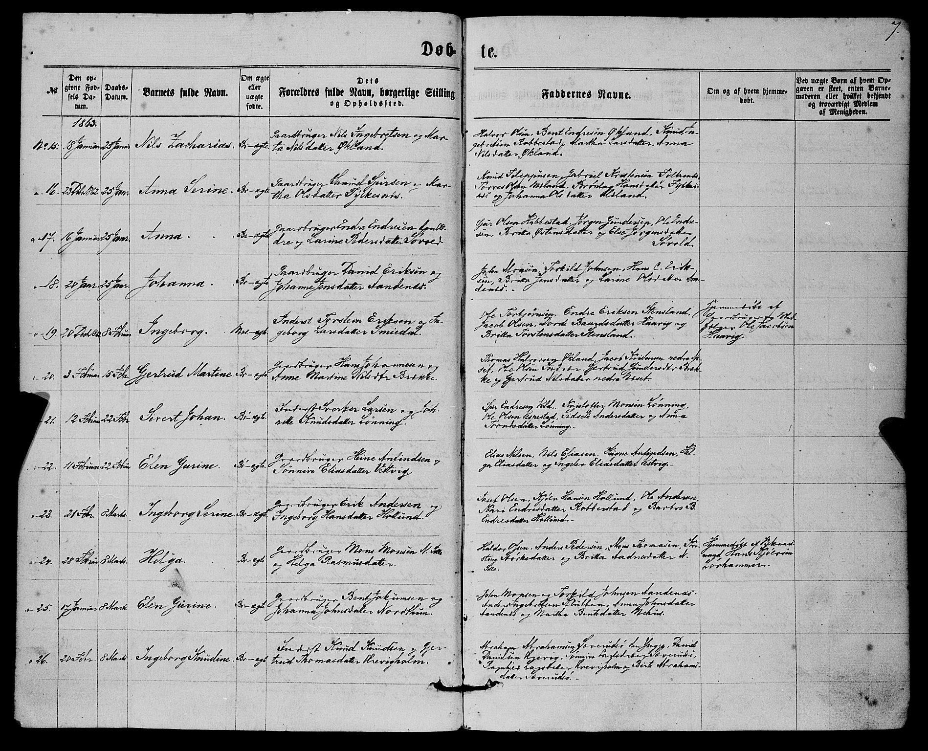 Finnås sokneprestembete, AV/SAB-A-99925/H/Ha/Haa/Haaa/L0008: Parish register (official) no. A 8, 1863-1872, p. 7