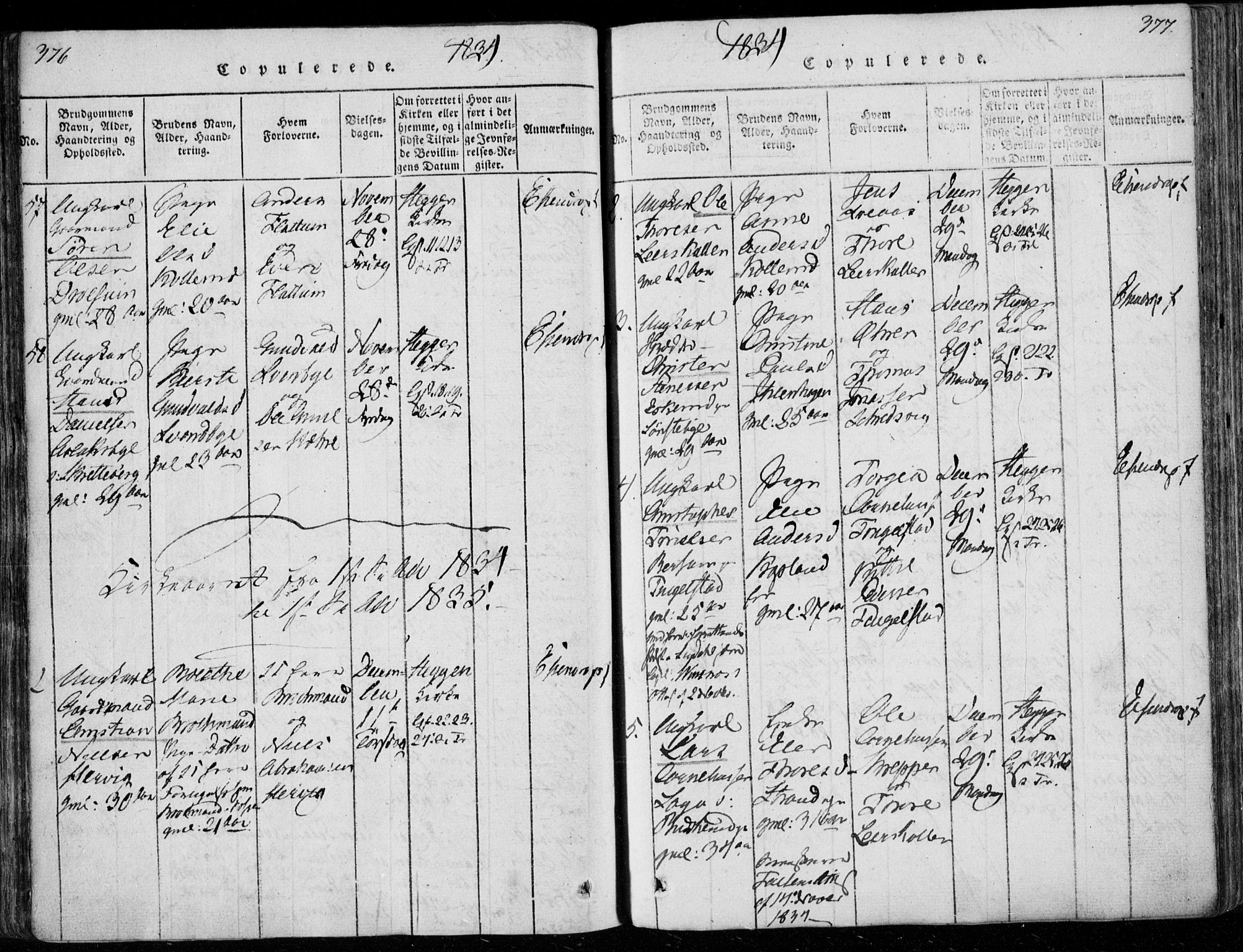 Modum kirkebøker, AV/SAKO-A-234/F/Fa/L0006: Parish register (official) no. 6, 1832-1841, p. 376-377