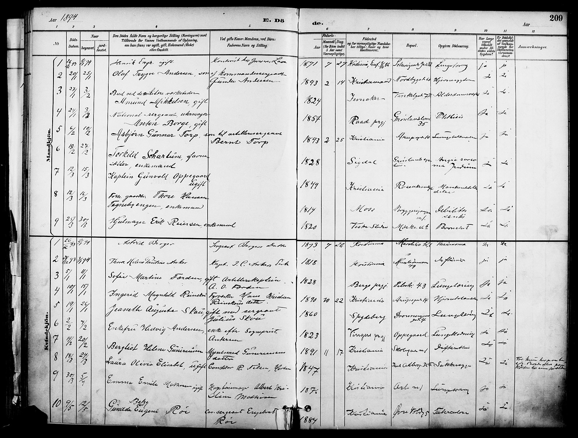 Garnisonsmenigheten Kirkebøker, SAO/A-10846/F/Fa/L0013: Parish register (official) no. 13, 1894-1904, p. 209