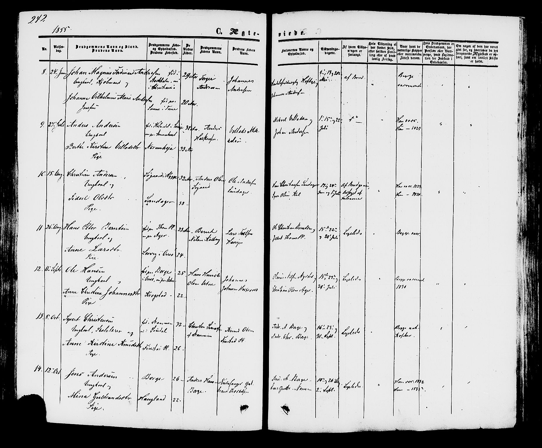 Råde prestekontor kirkebøker, AV/SAO-A-2009/F/Fa/L0006: Parish register (official) no. 6, 1854-1877, p. 242